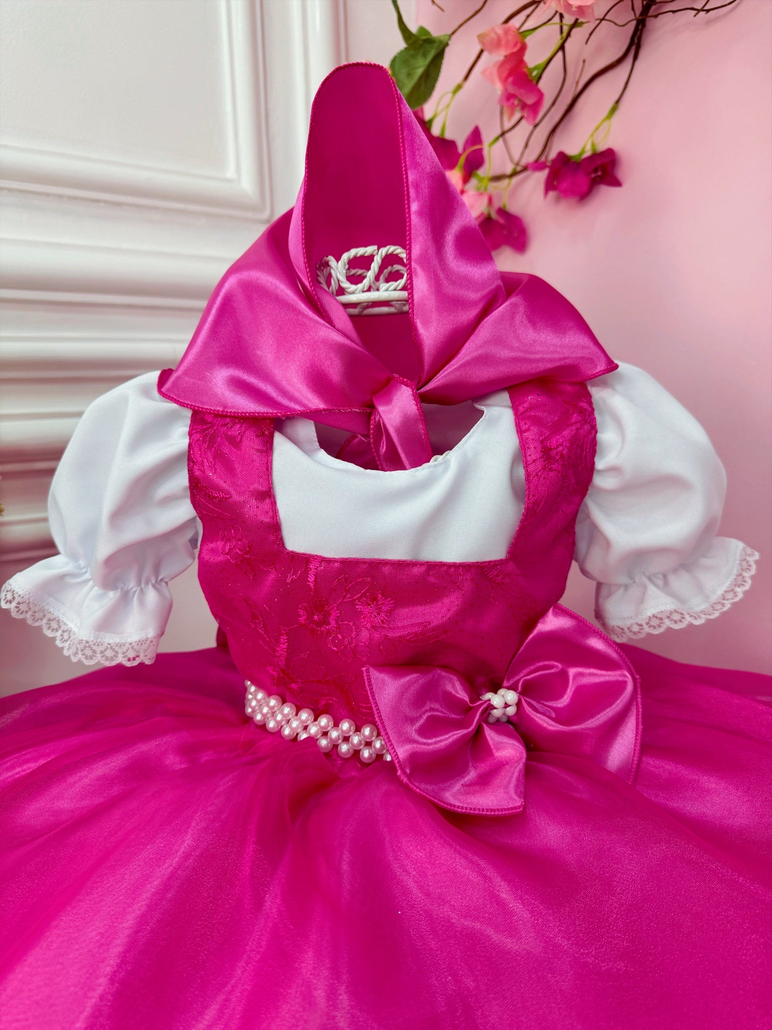 Vestido Infantil Menina e o Urso Pink Com Lenço Festas
