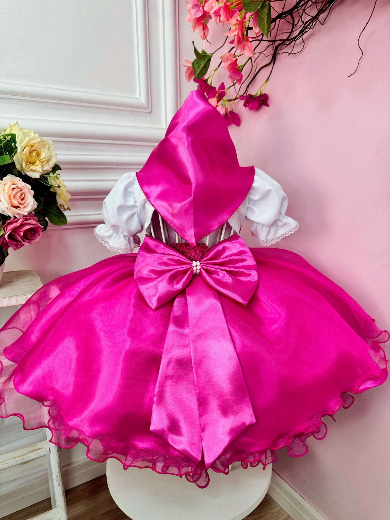 Vestido Infantil Menina e o Urso Pink Com Lenço Festas