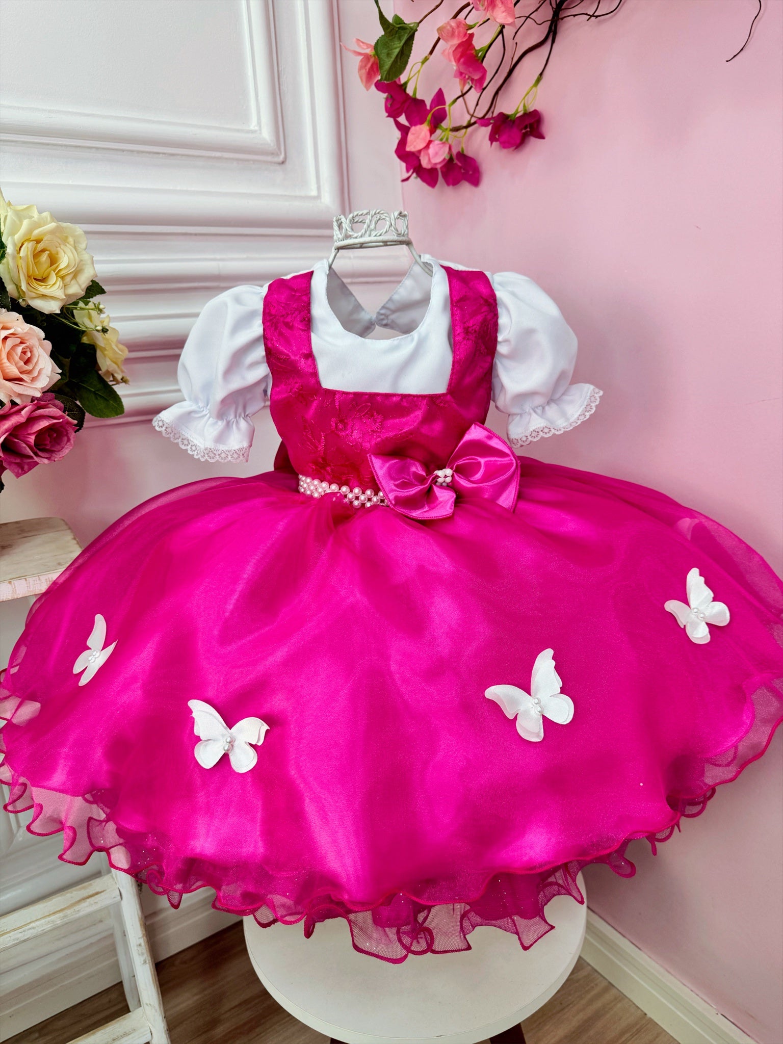 Vestido Infantil Menina e o Urso Pink Com Lenço Festas