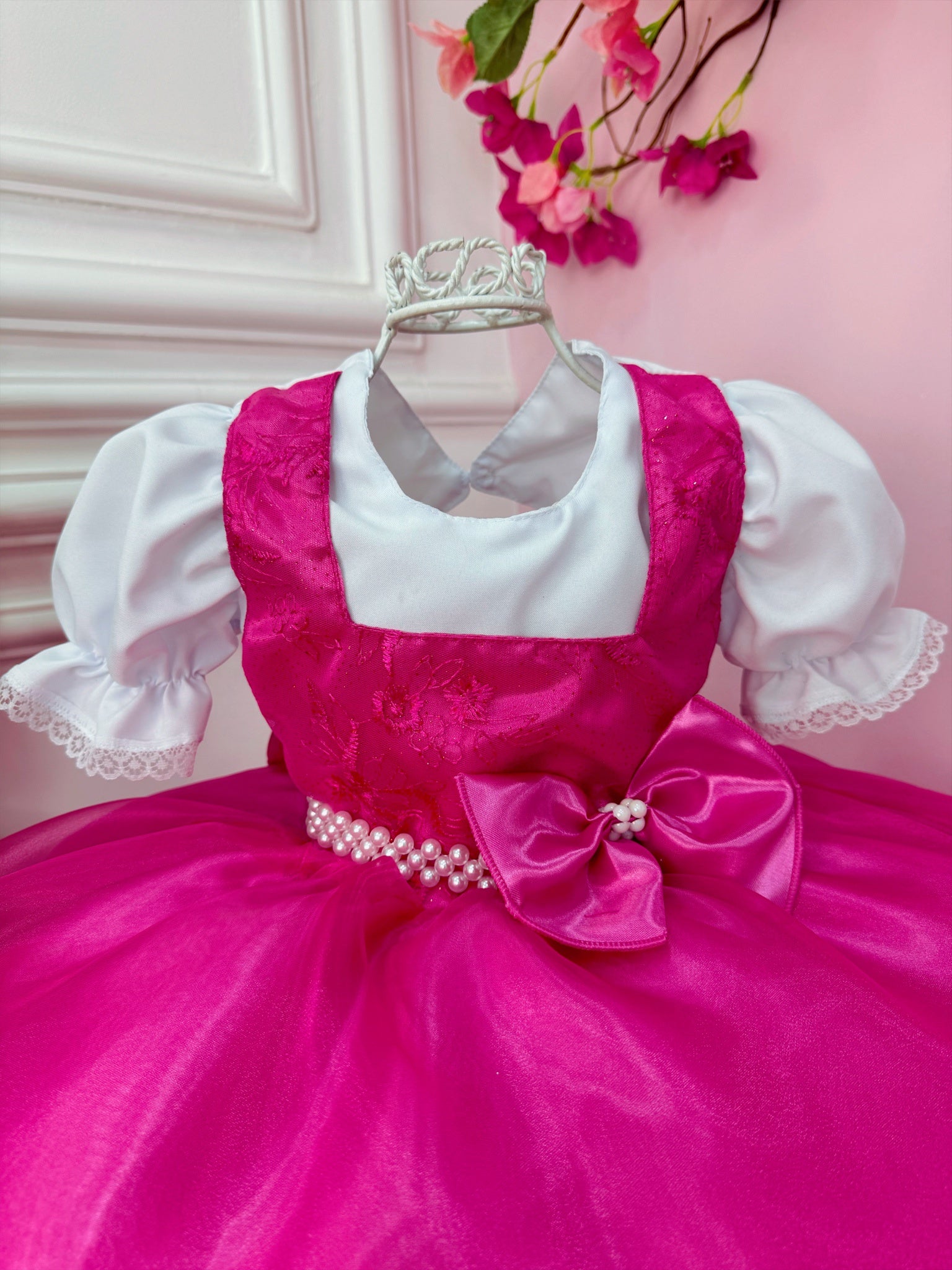 Vestido Infantil Menina e o Urso Pink Com Lenço Festas