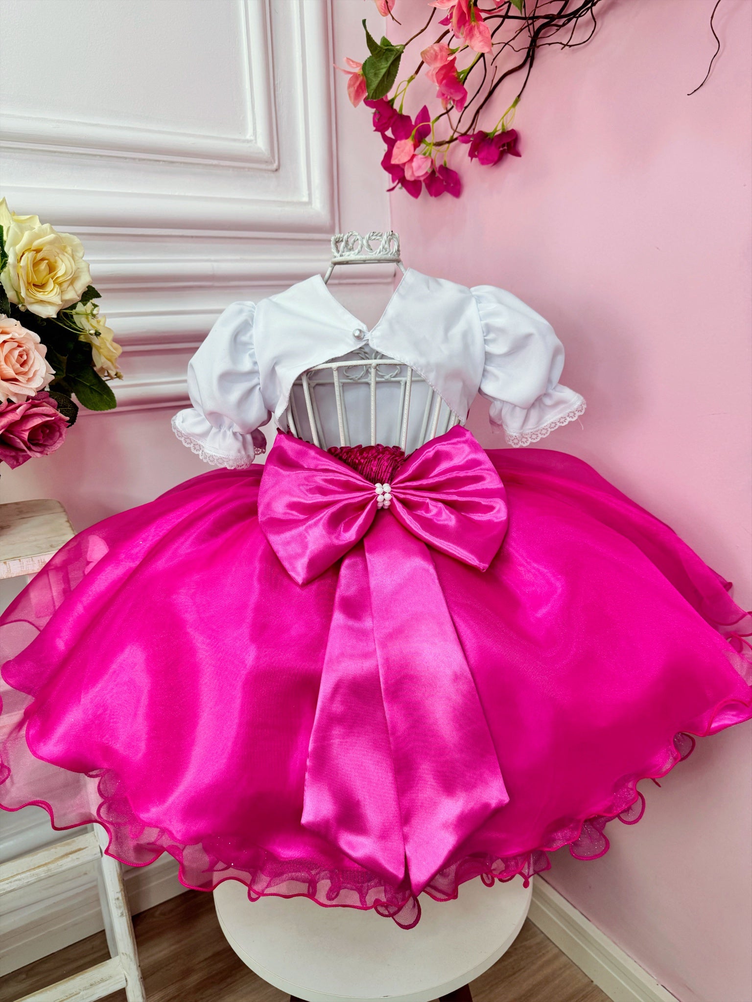 Vestido Infantil Menina e o Urso Pink Com Lenço Festas