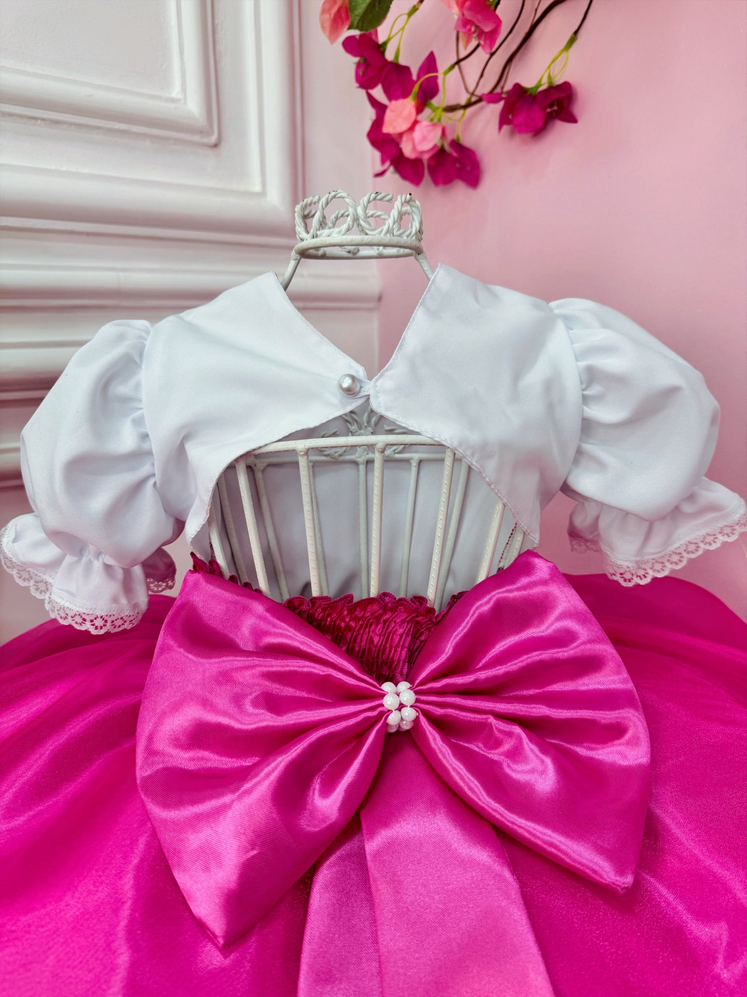 Vestido Infantil Menina e o Urso Pink Com Lenço Festas