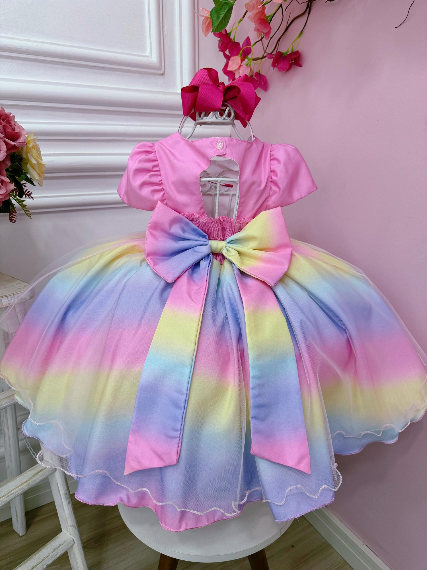 Vestido Infantil Arco Iris Chuva de Amor Unicórnio Festas