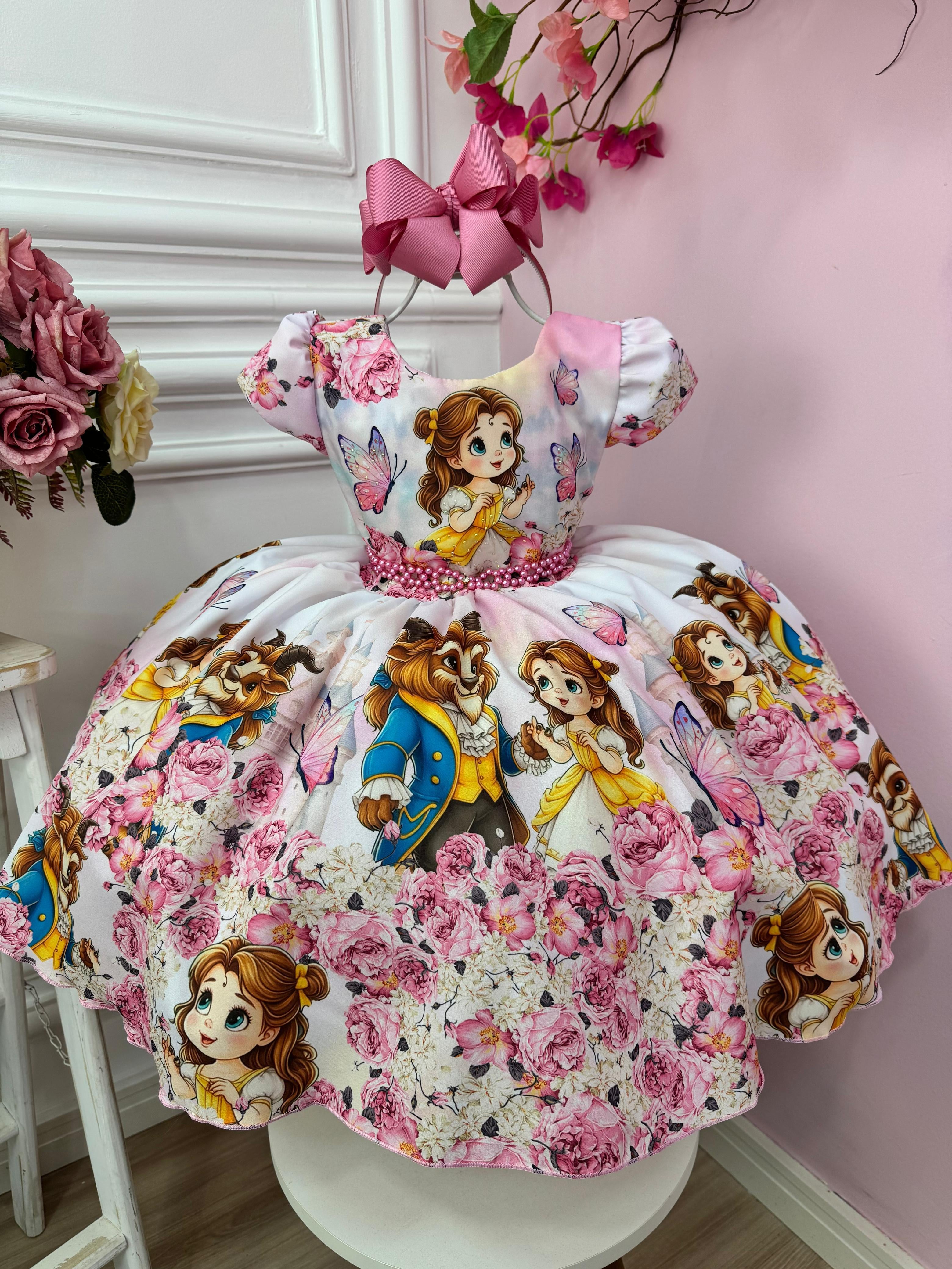 Vestido Infantil Bela e a Fera Baby 3D Super Luxo