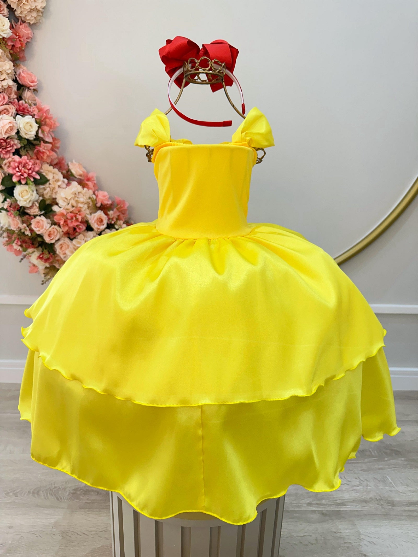 Fantasia Infantil Bela e a Fera Amarelo Com Renda Dourada