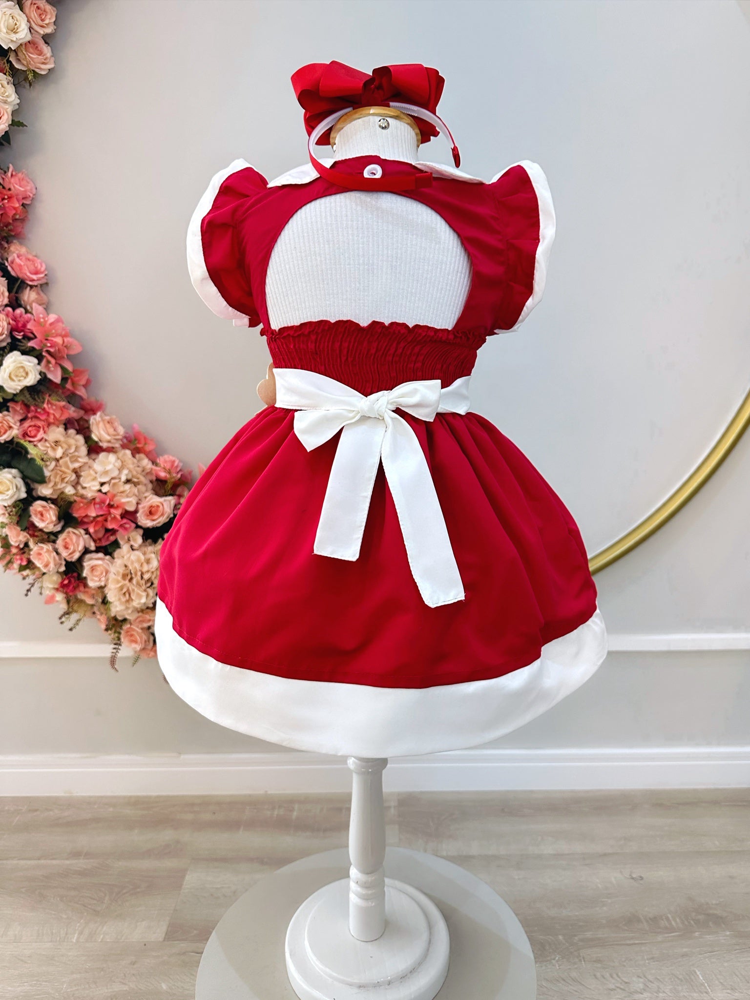 Vestido Infantil Vermelho Gola Gôde C/ Broche Luxo Daminha (0161VM)