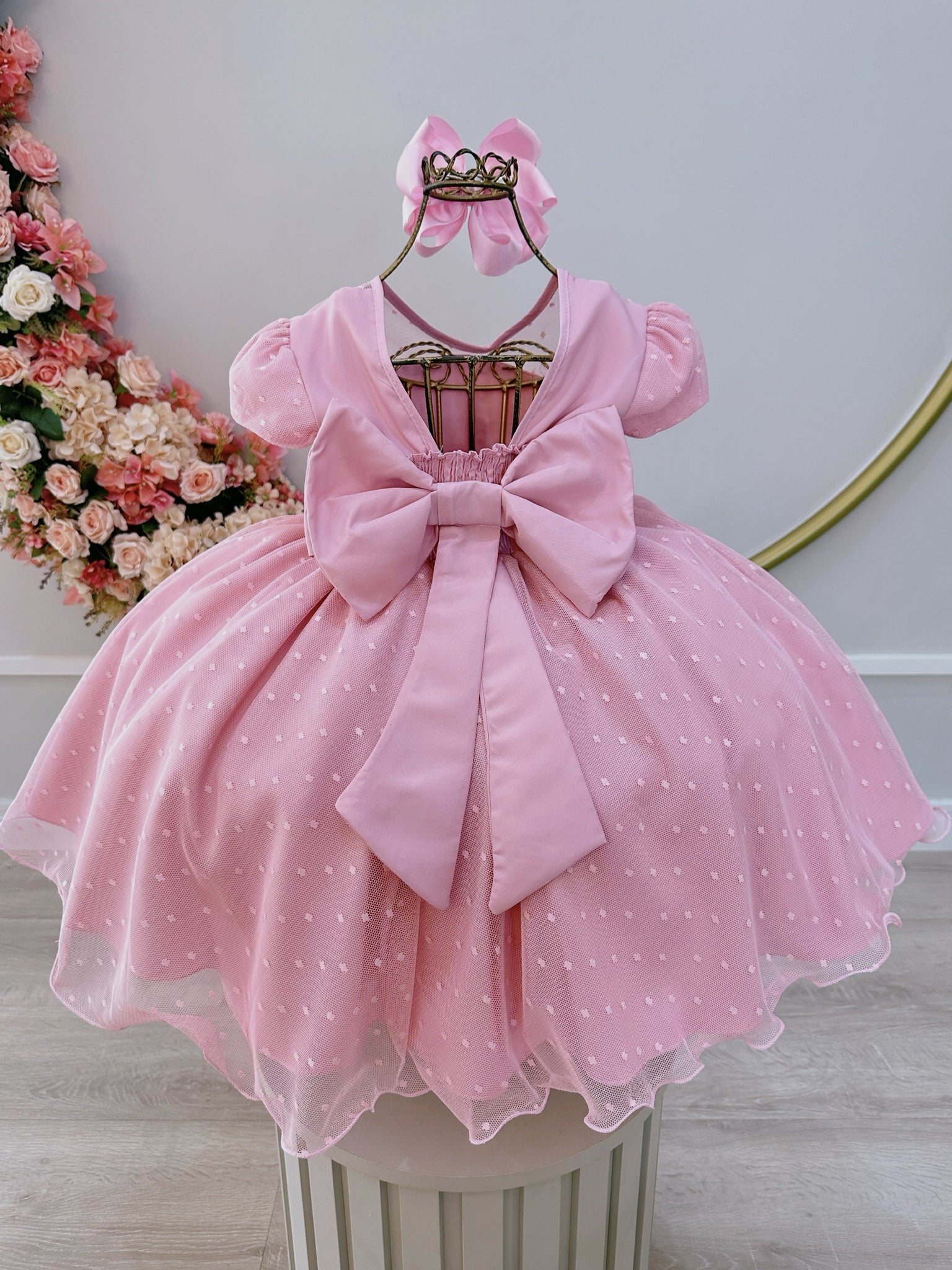 Vestido Infantil Rose C/ Tule Pipoquinha Luxo C/ Pérolas