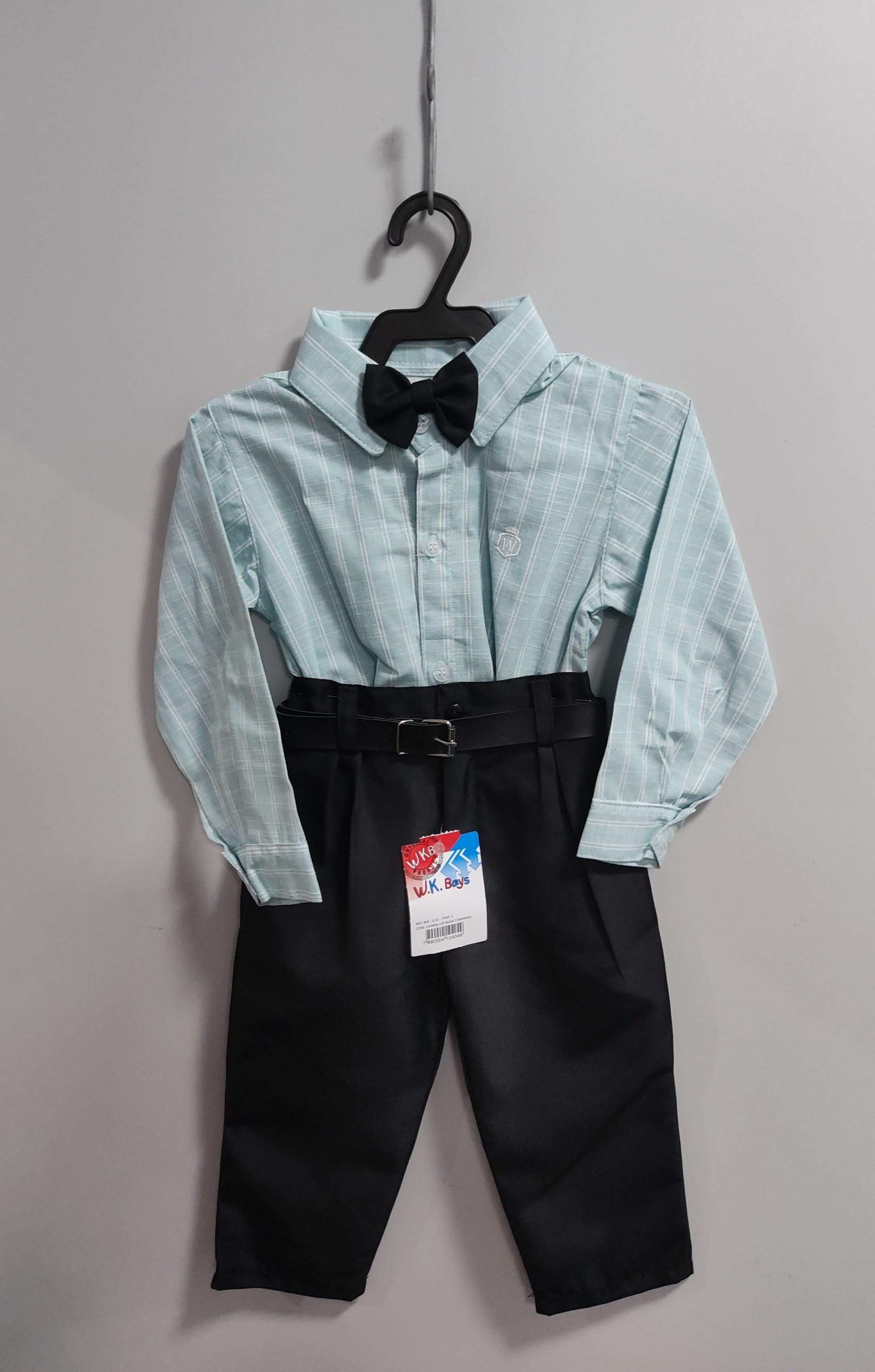 Conjunto Infantil Camisa Listrada Verde e Calça Preta Cinto