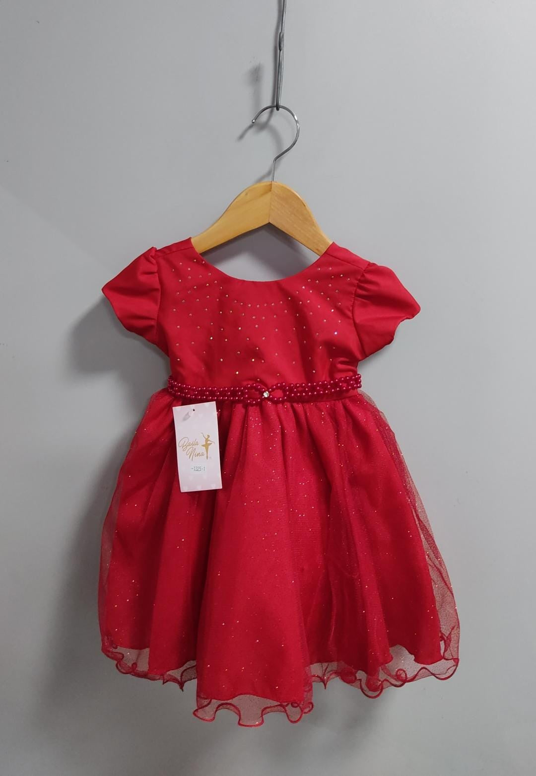 Vestido Infantil Vermelho Busto C/ Strass Festas Daminhas (1325VM)