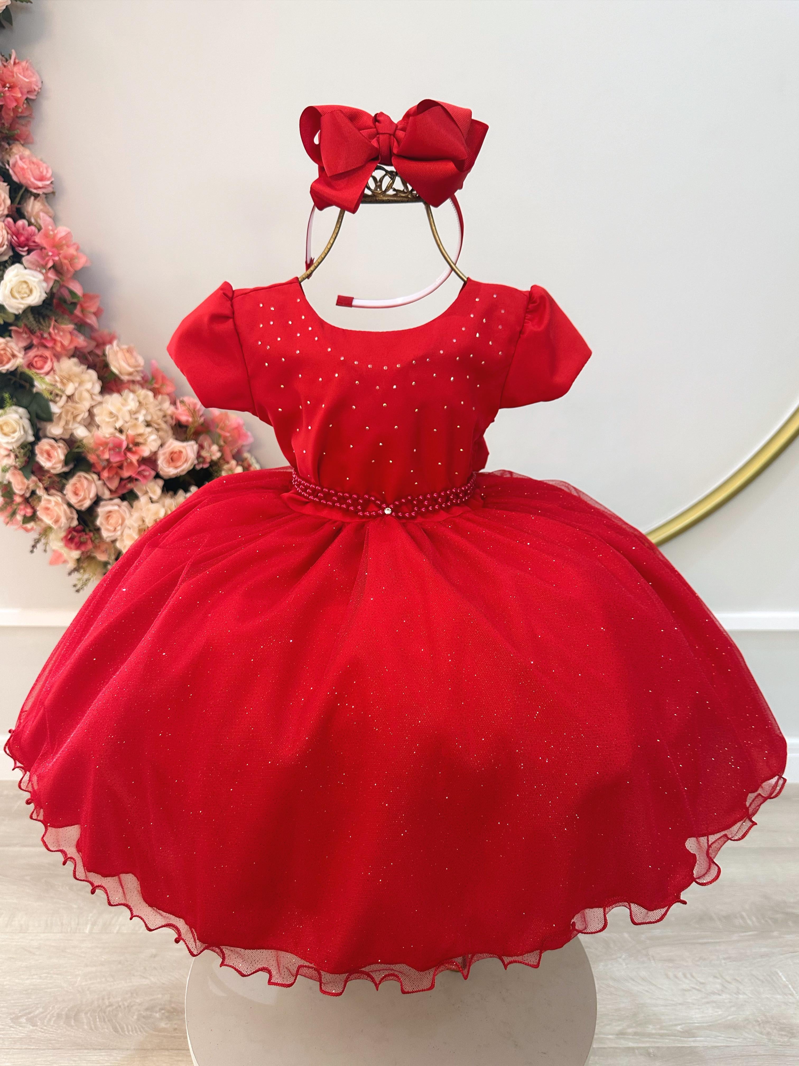 Vestido Infantil Vermelho Busto C/ Strass Festas Daminhas (1325VM)