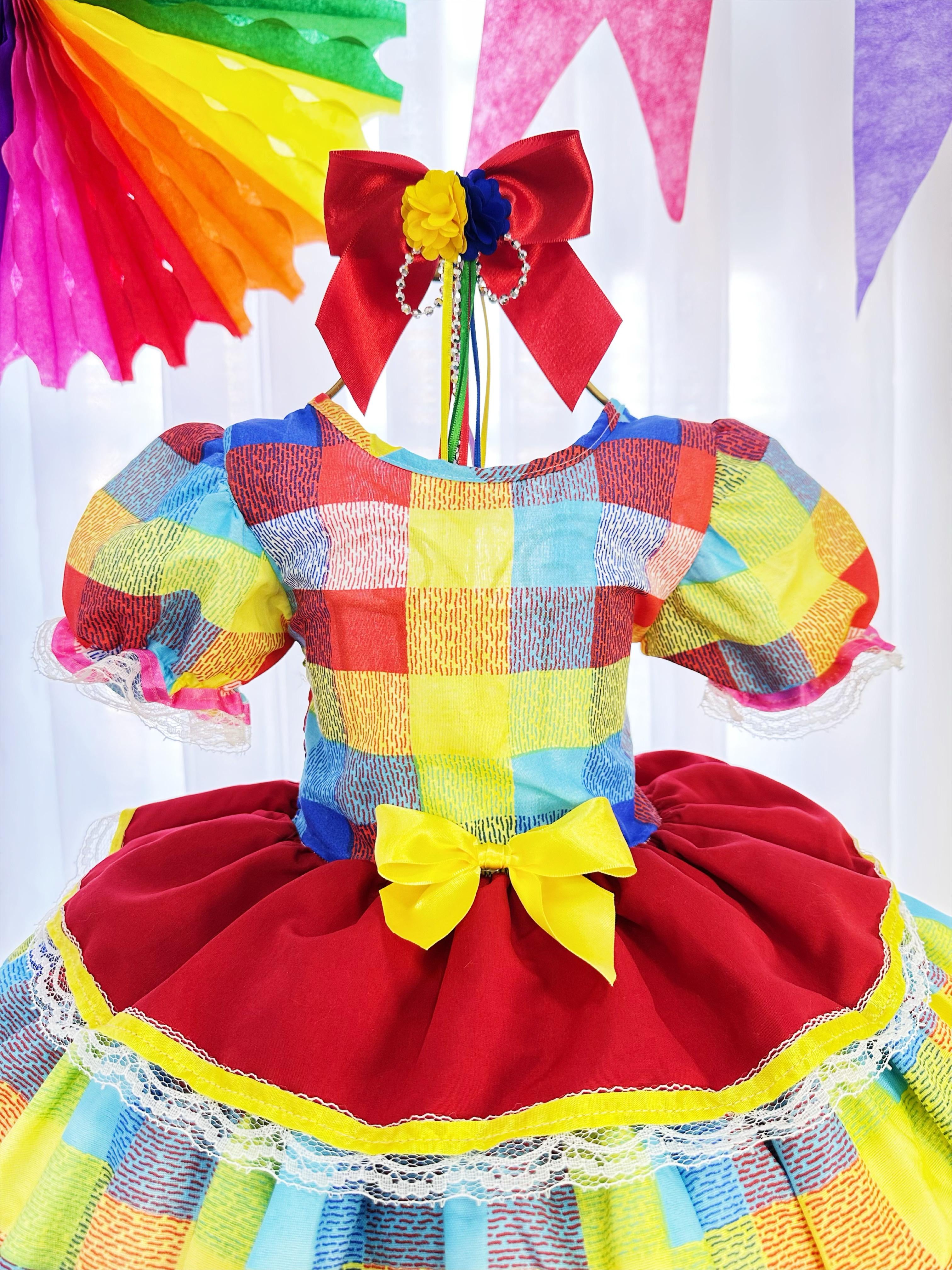 Fantasia Infantil Junino Arraiá Festas Xadrez Colorido