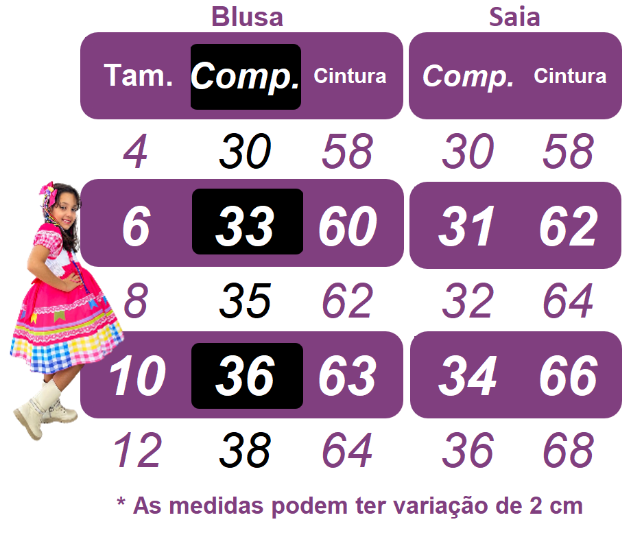 Conjunto Infantil Junino Ciganinha Rosa Chiclete Xadrez Colorido
