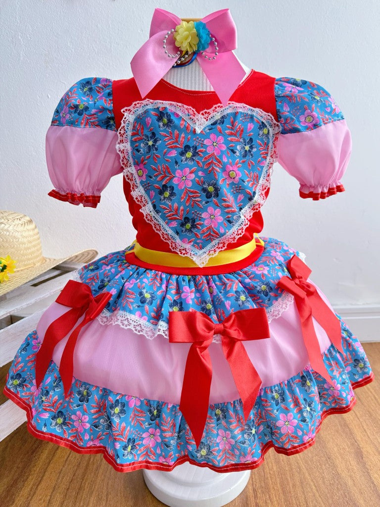Fantasia Infantil Junino Vermelho Coração Colorido Festas