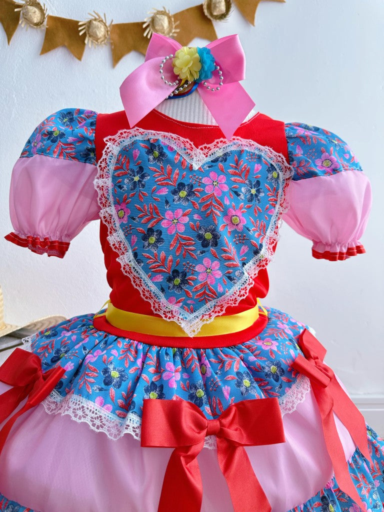 Fantasia Infantil Junino Vermelho Coração Colorido Festas