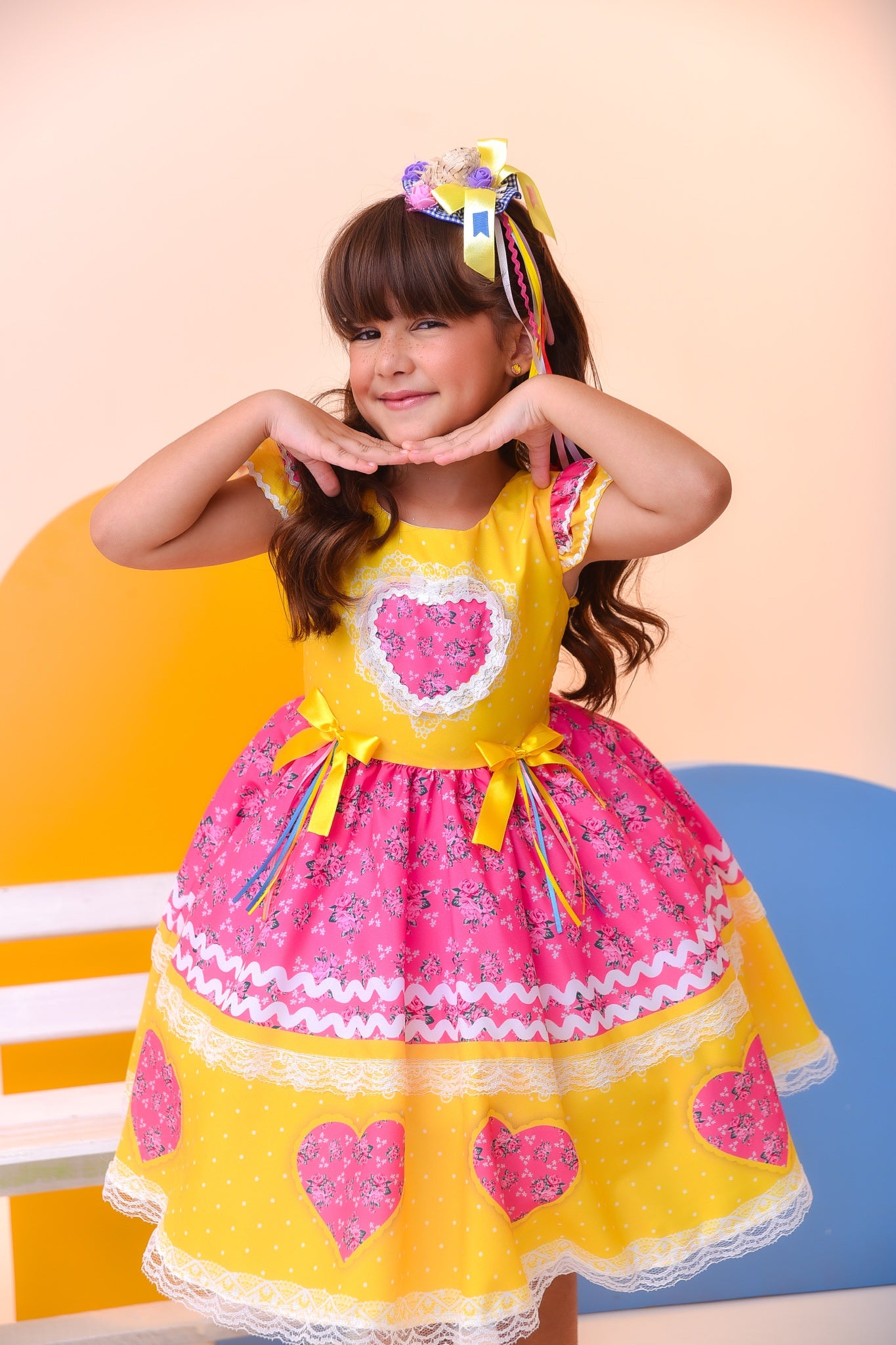 Fantasia Infantil Junino Amarelo Colorido Luxo Festas
