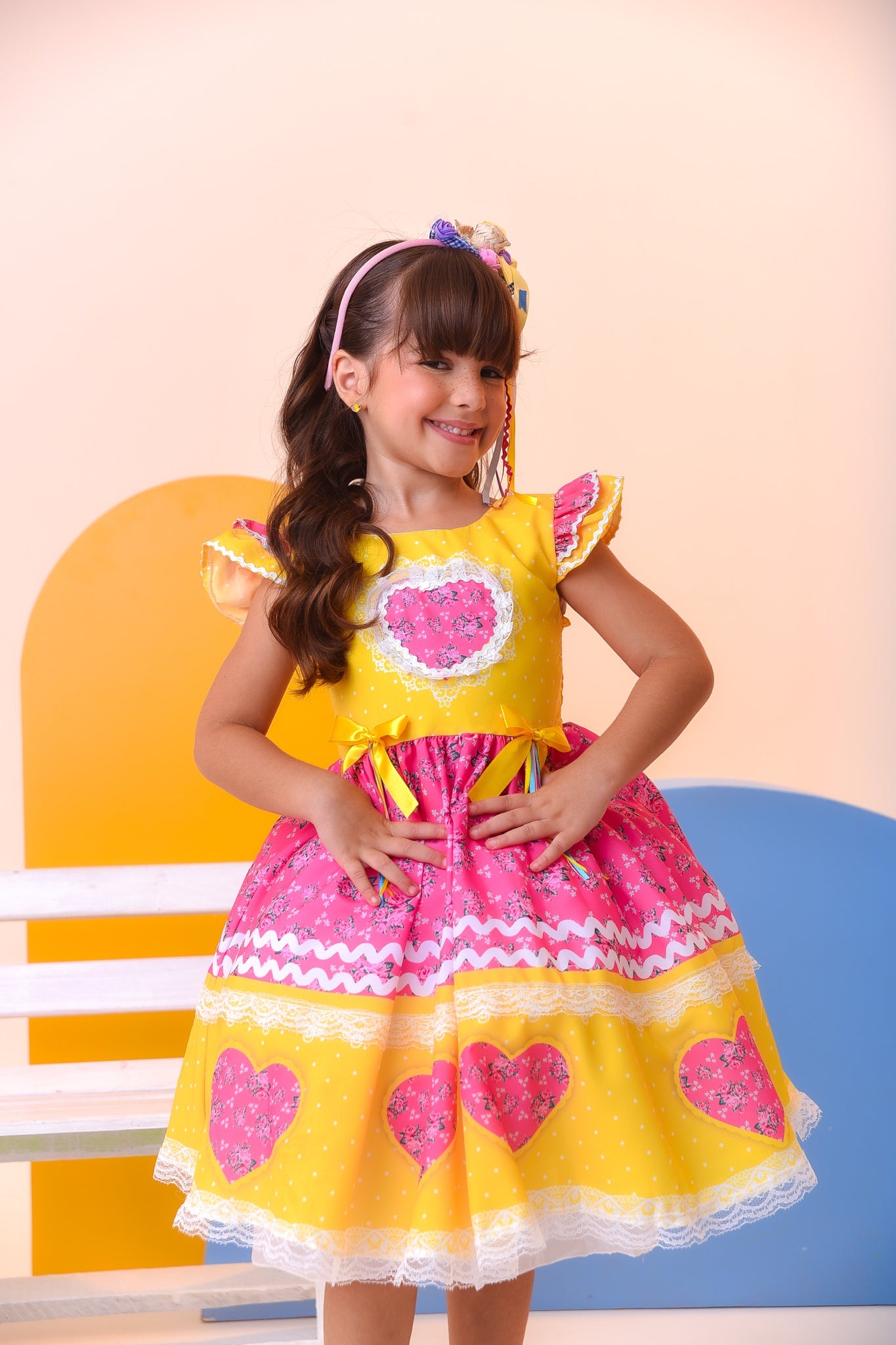 Fantasia Infantil Junino Amarelo Colorido Luxo Festas
