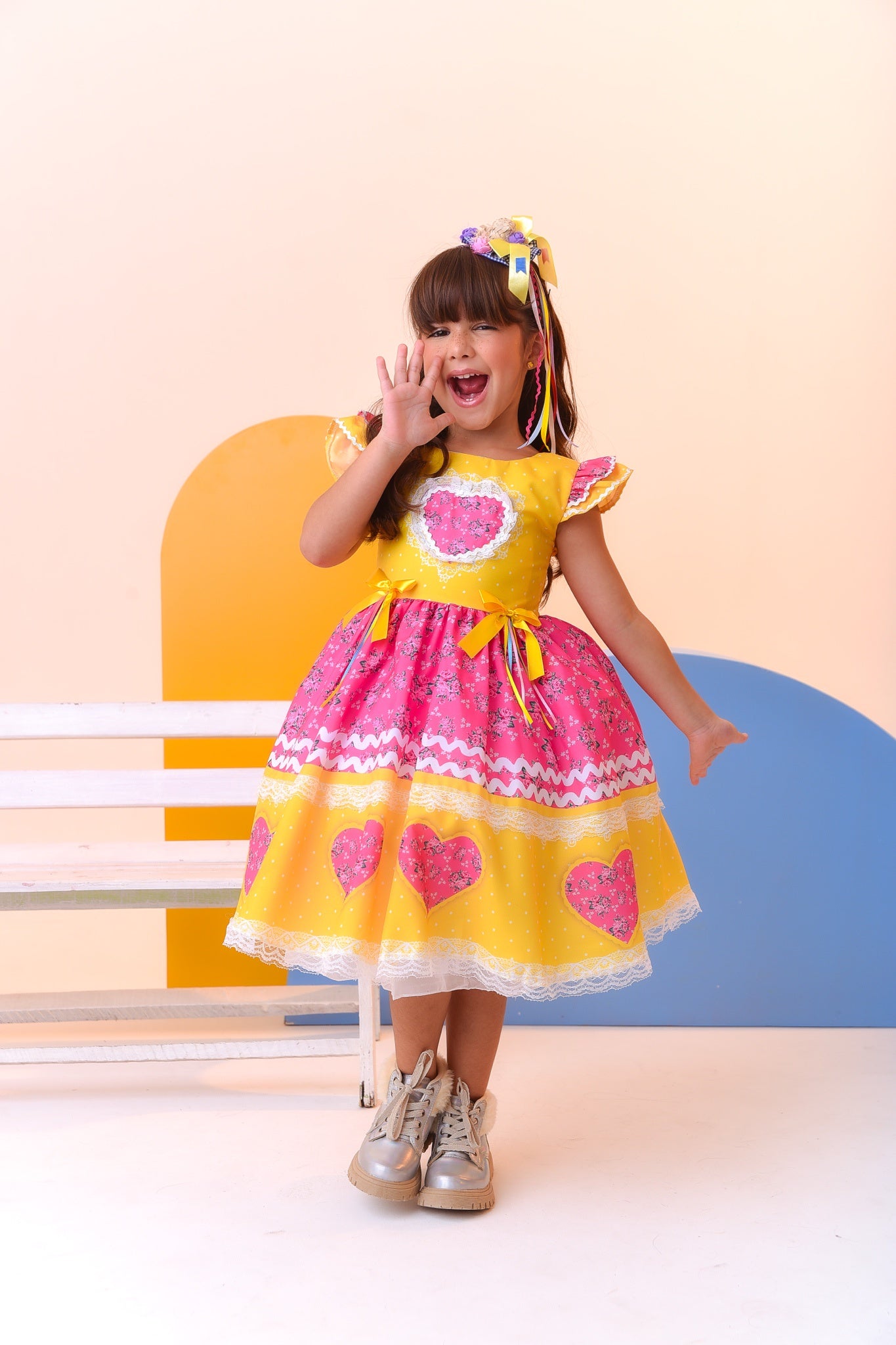 Fantasia Infantil Junino Amarelo Colorido Luxo Festas