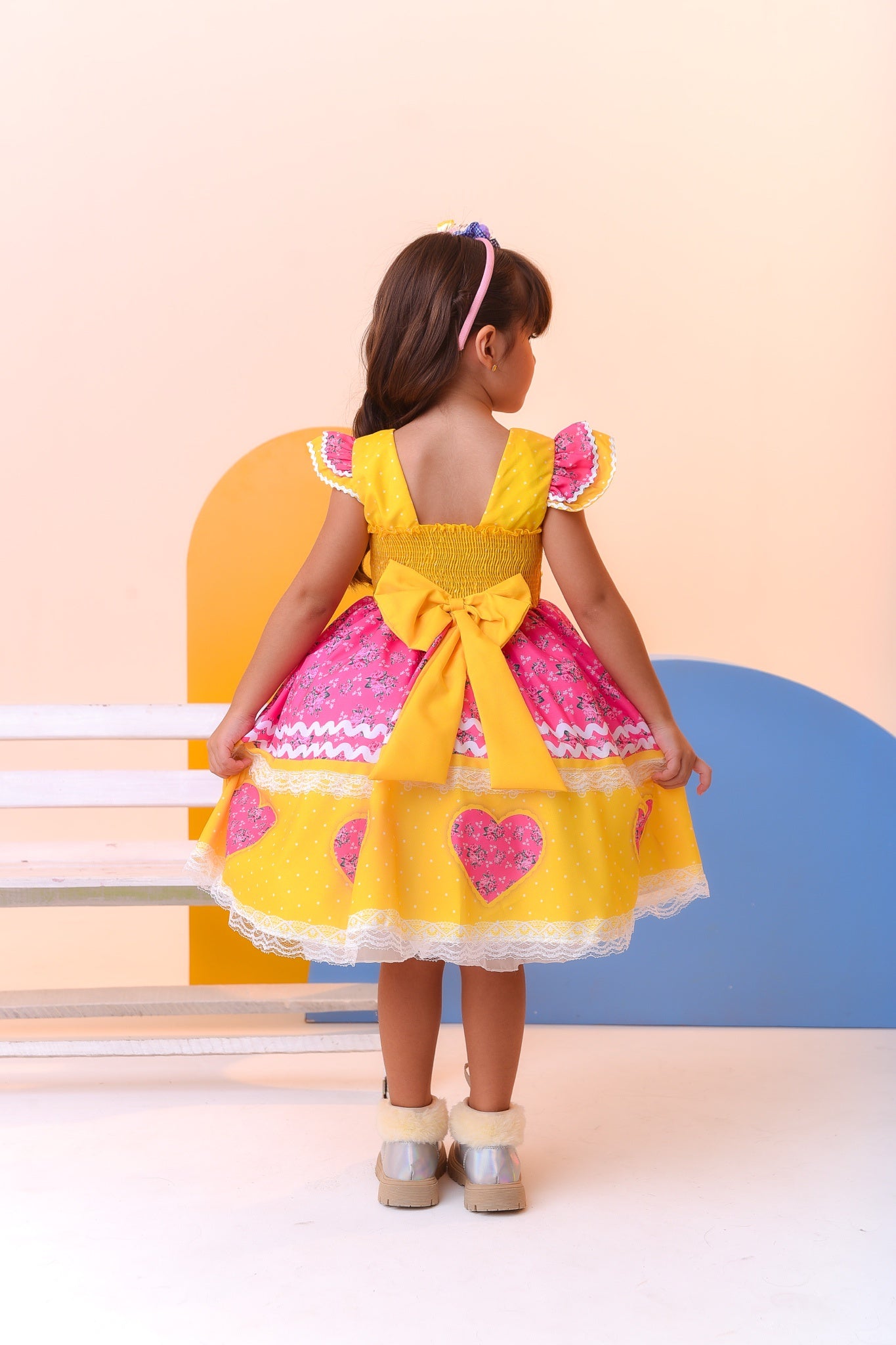 Fantasia Infantil Junino Amarelo Colorido Luxo Festas
