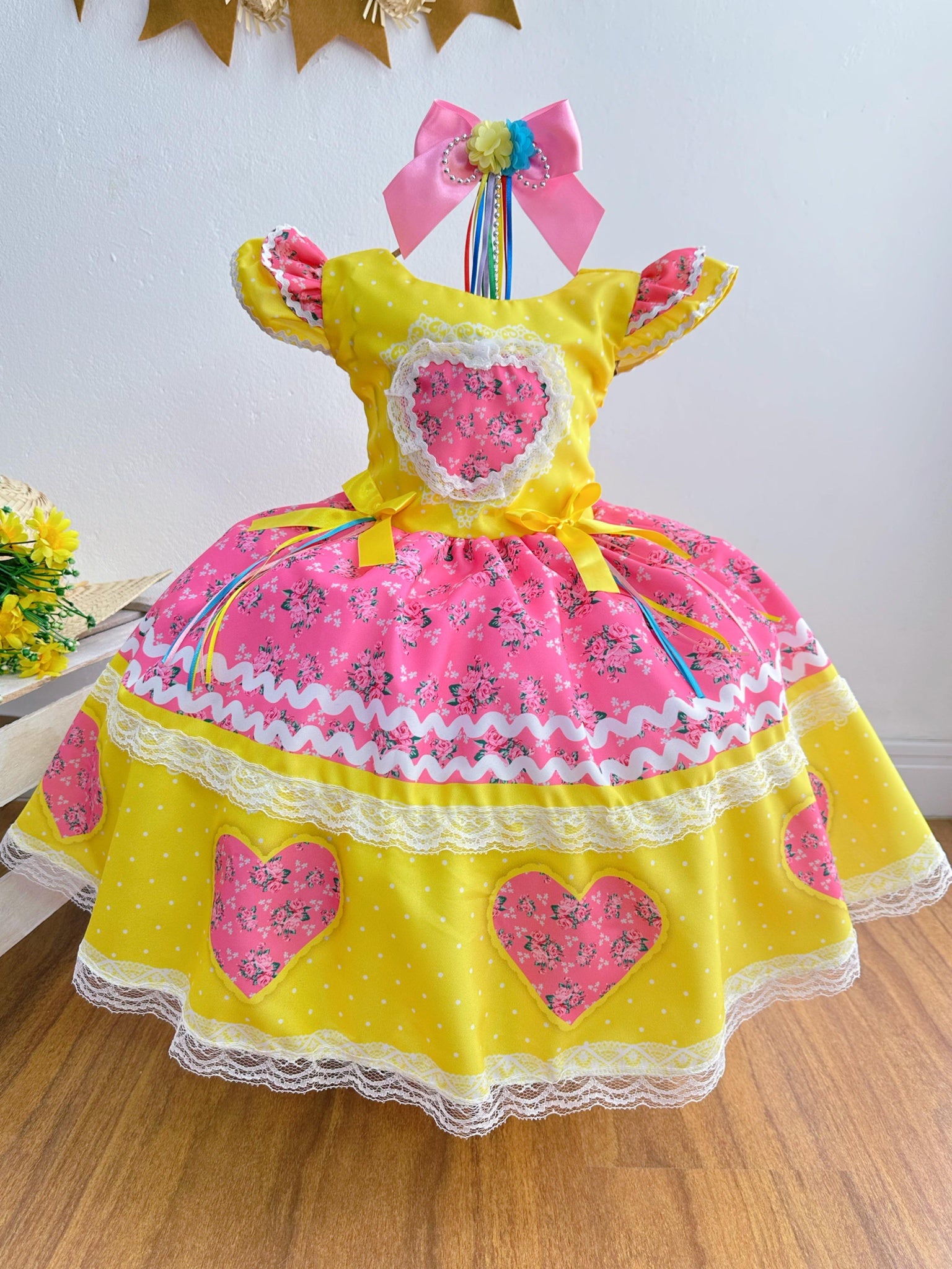 Fantasia Infantil Junino Amarelo Colorido Luxo Festas
