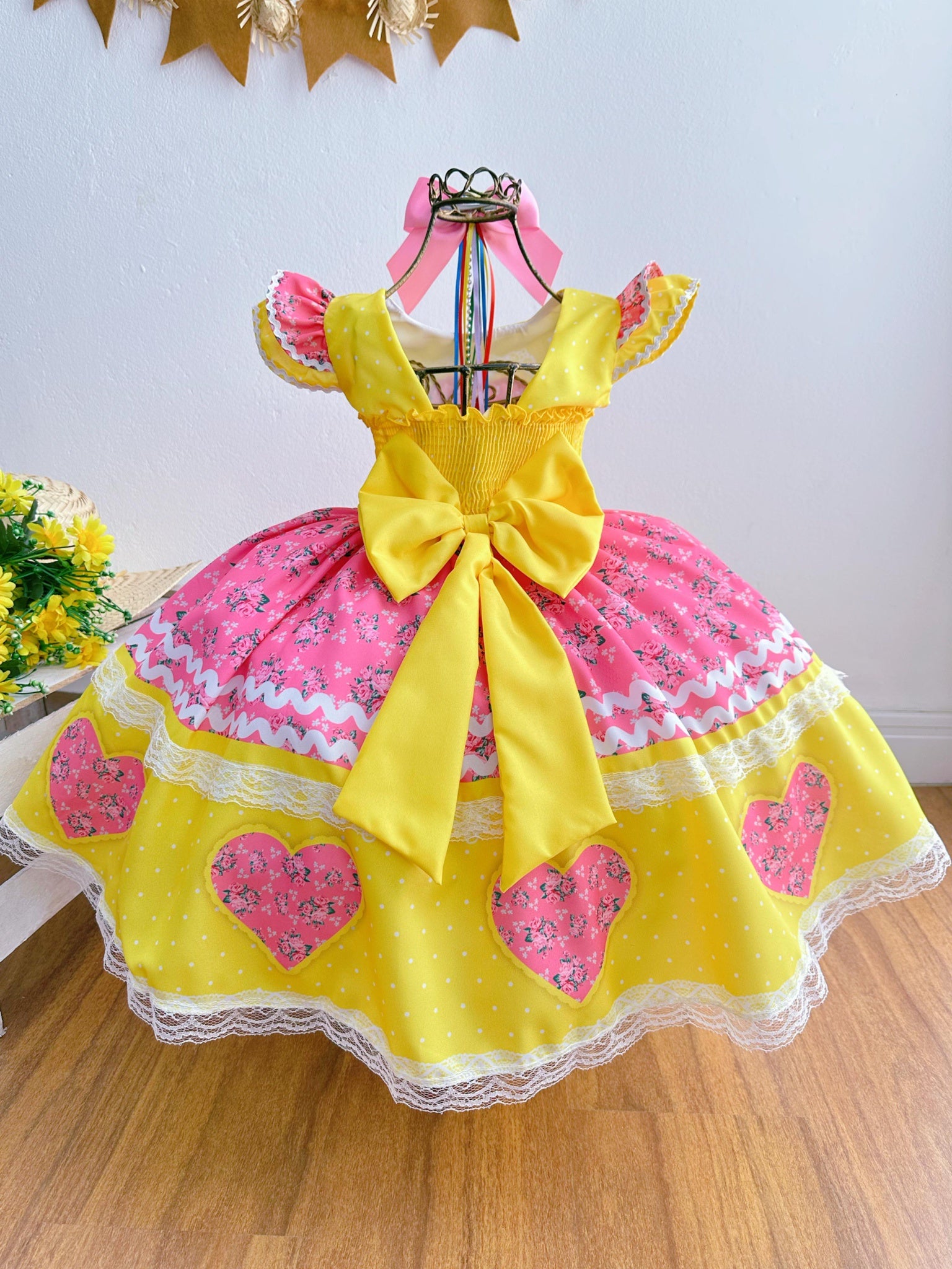 Fantasia Infantil Junino Amarelo Colorido Luxo Festas