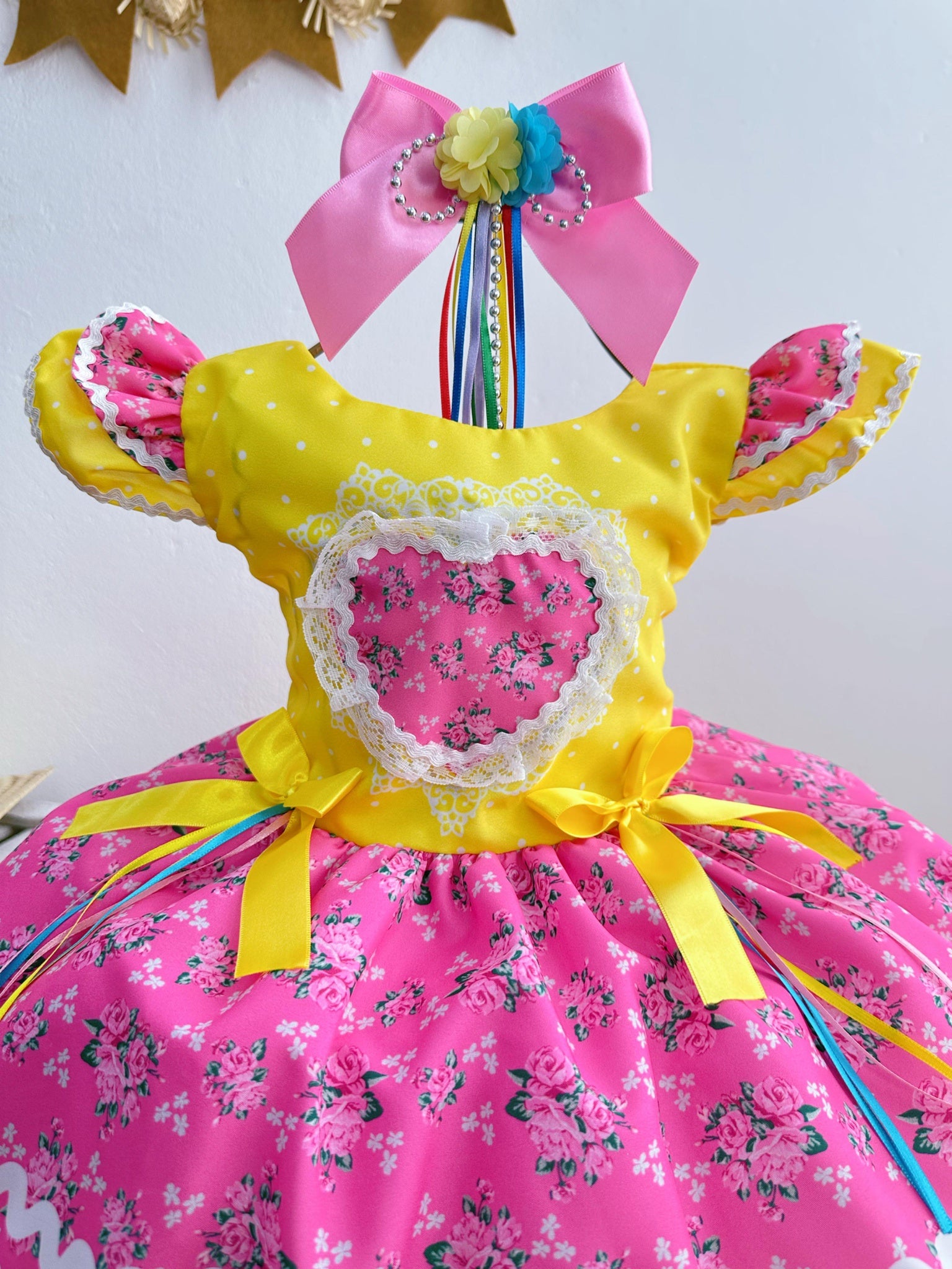 Fantasia Infantil Junino Amarelo Colorido Luxo Festas