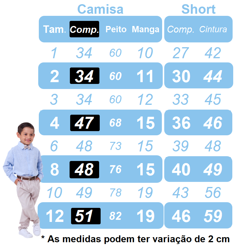 Conjunto Social Camisa Branca e Short Susp. Gravata Azul Marinho