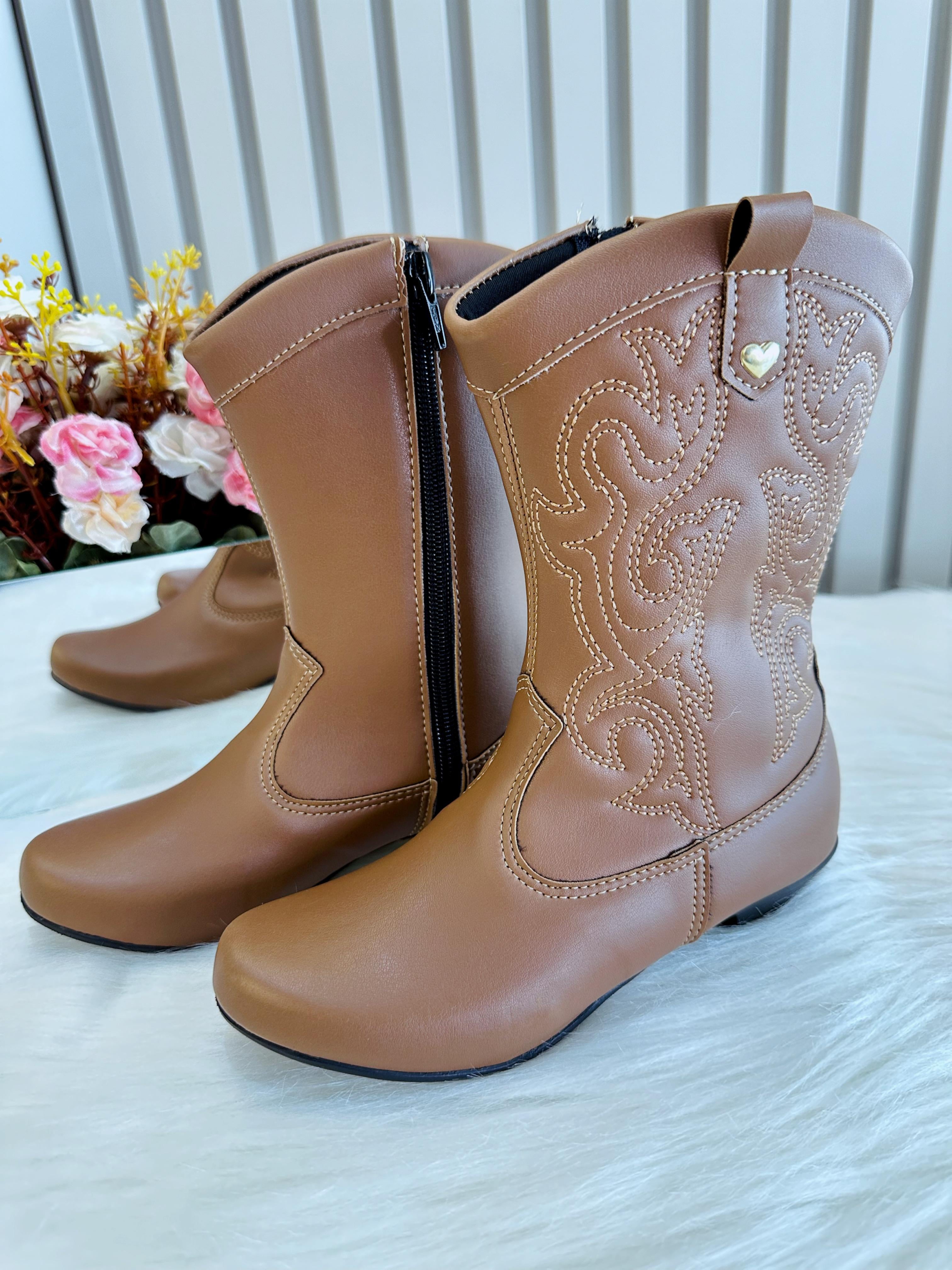 Bota infantil Boiadeira Texana Caramelo Com Zíper e Salto