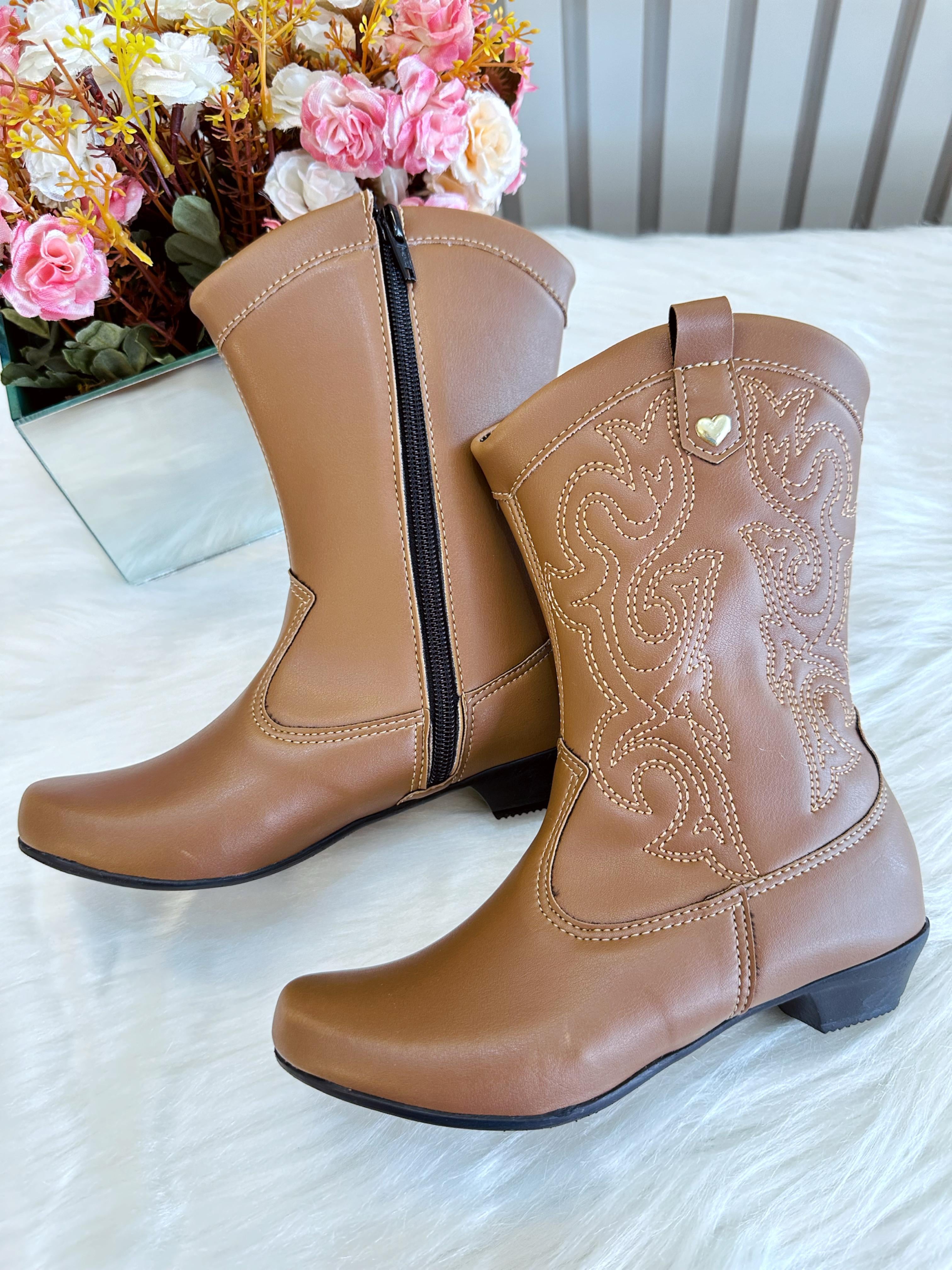 Bota infantil Boiadeira Texana Caramelo Com Zíper e Salto