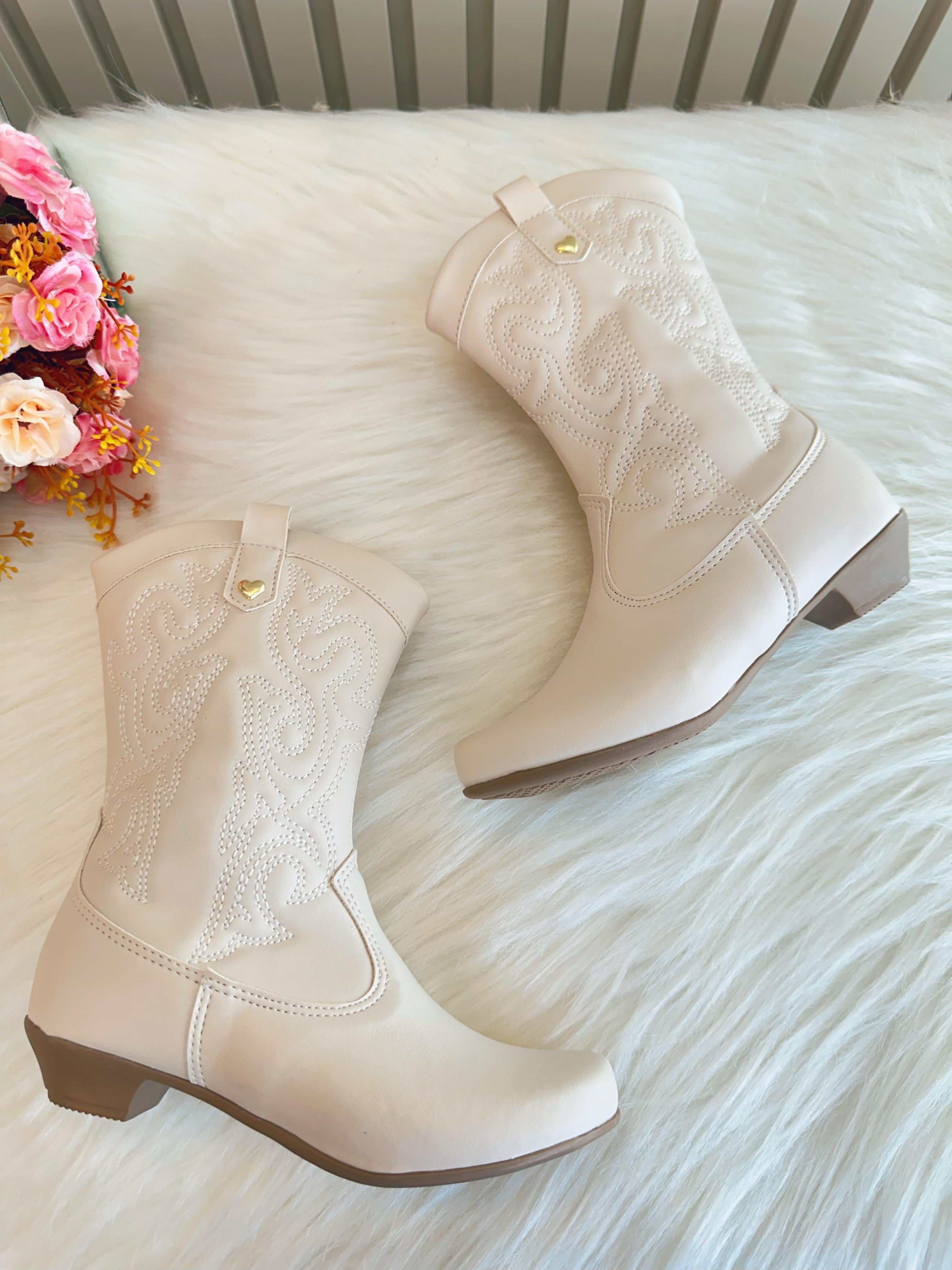 Bota infantil Boiadeira Texana Off White Com Zíper e Salto