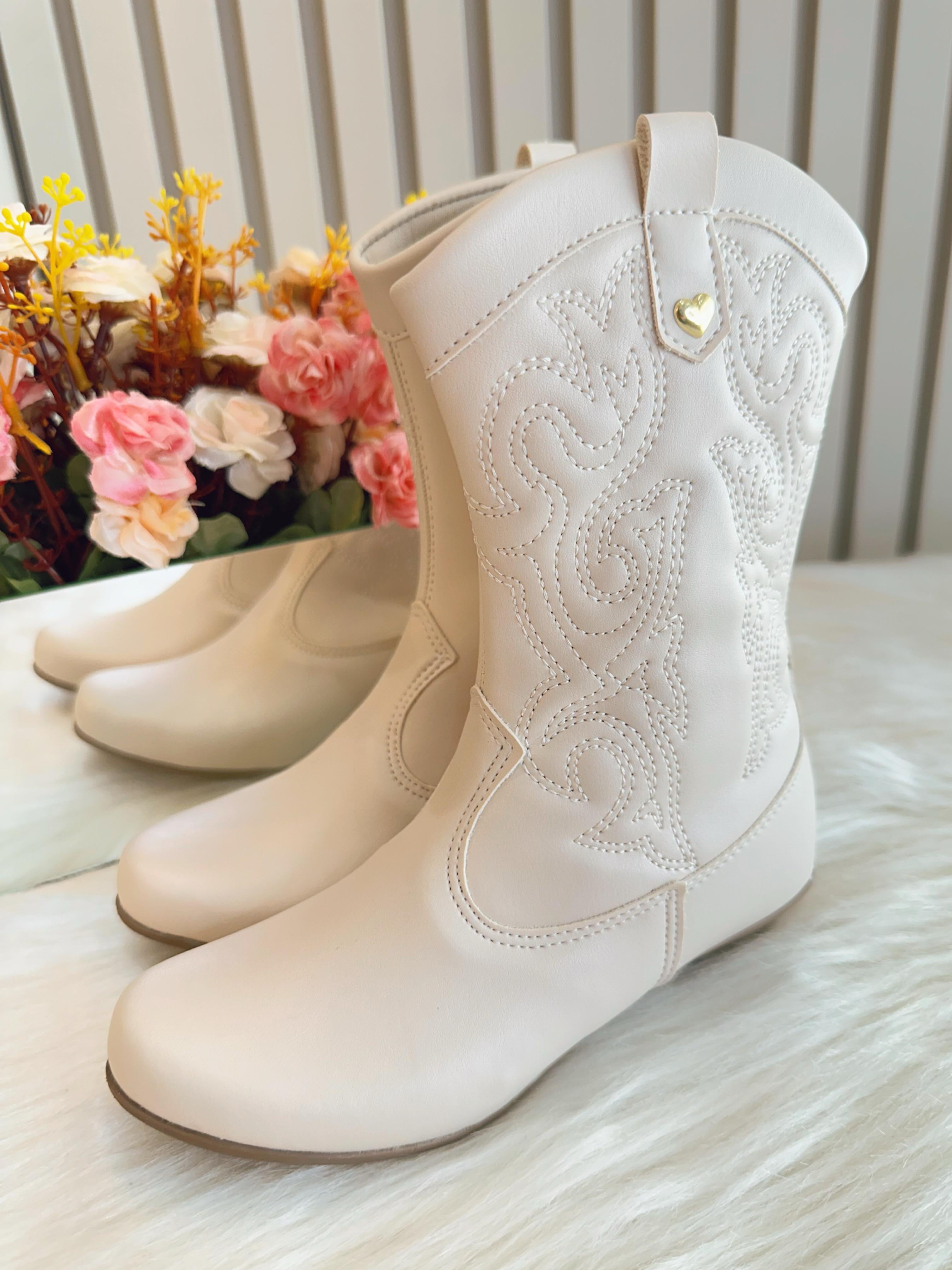 Bota infantil Boiadeira Texana Off White Com Zíper e Salto