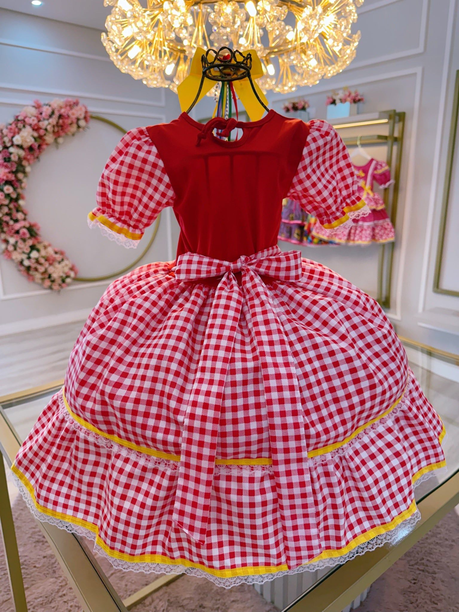 Fantasia Infantil Junino Festas Vermelho Xadrez Colorido