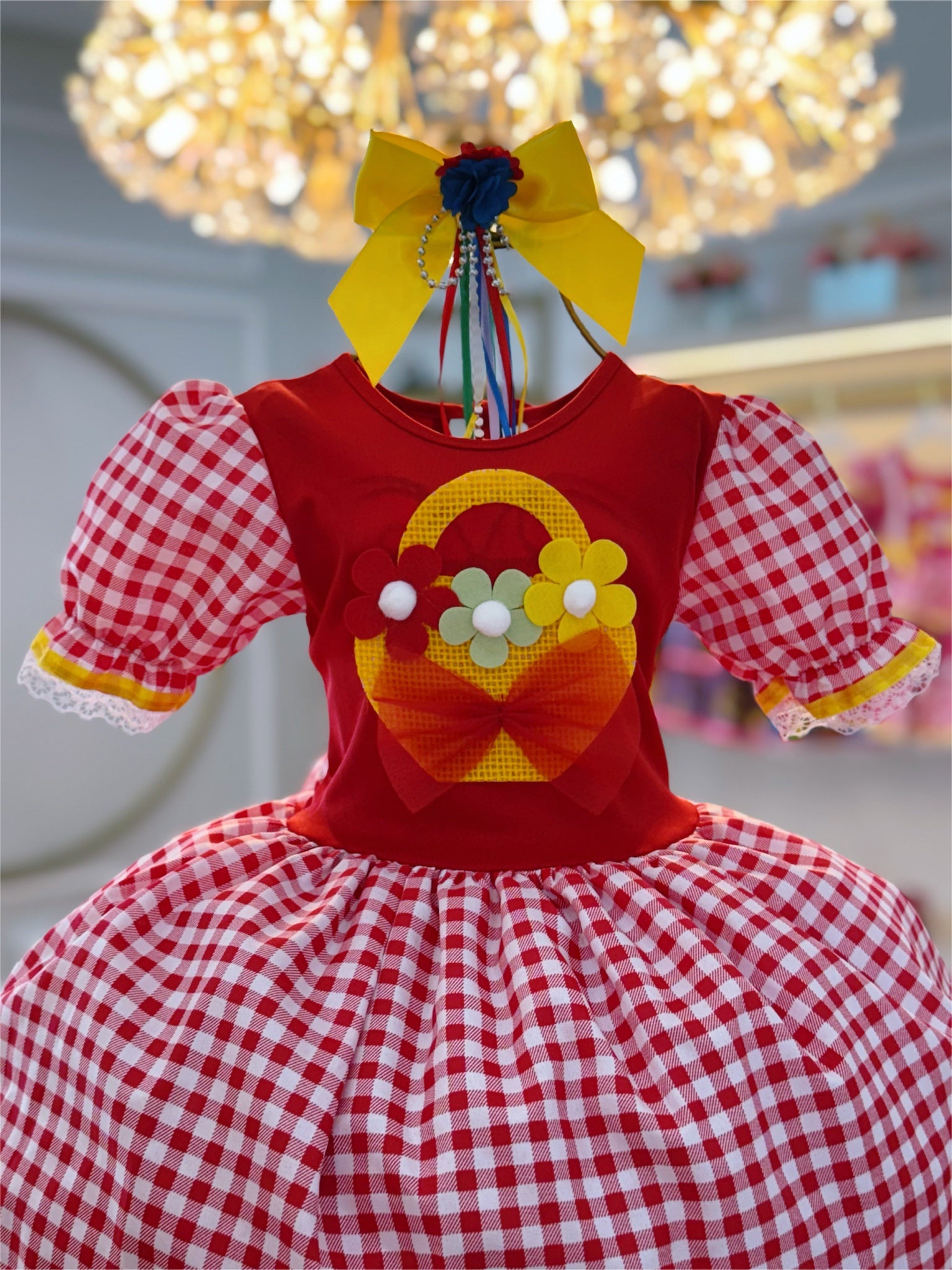 Fantasia Infantil Junino Festas Vermelho Xadrez Colorido