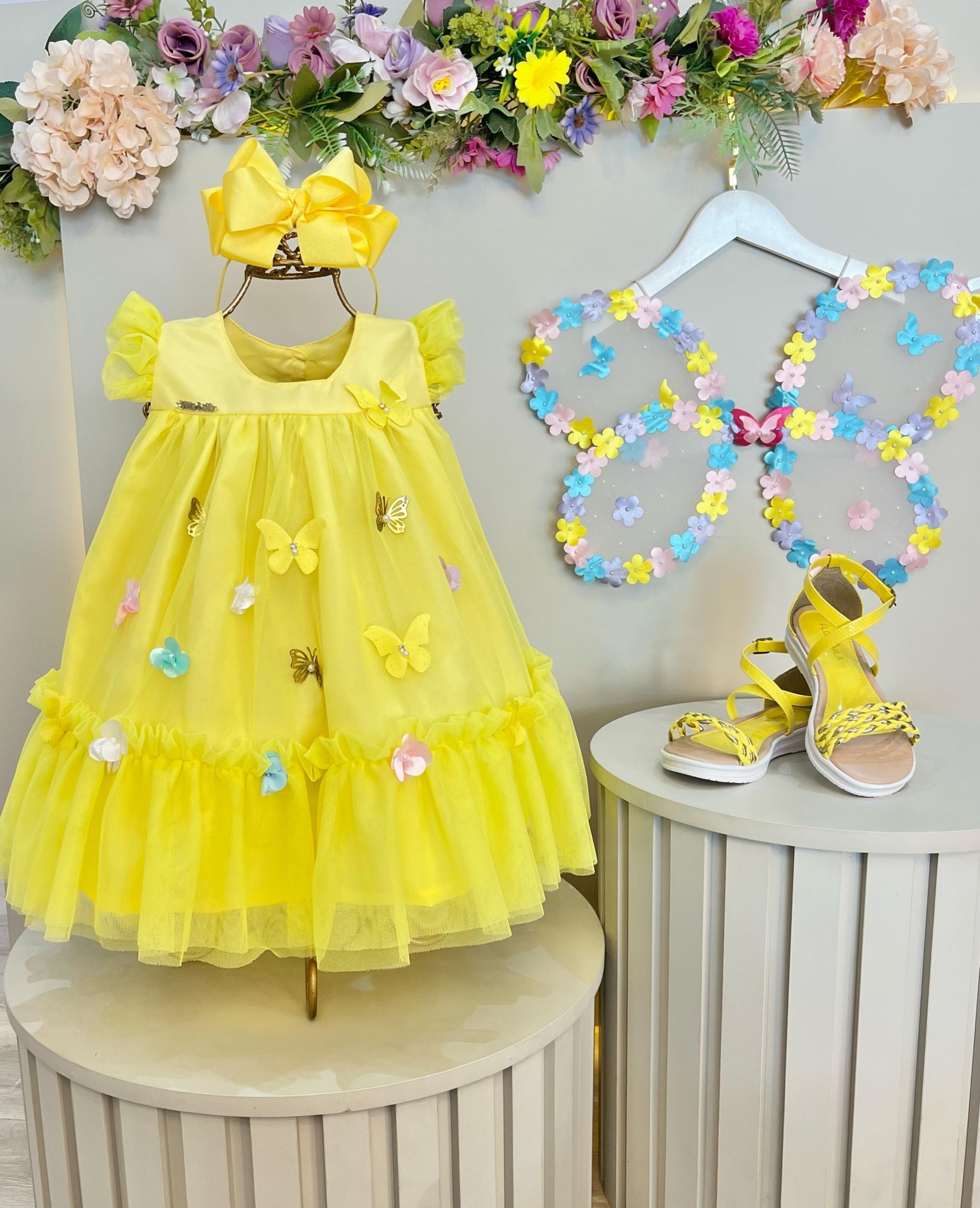 Vestido Infantil Bebê Amarelo Jardim Encantado C/ Renda Luxo