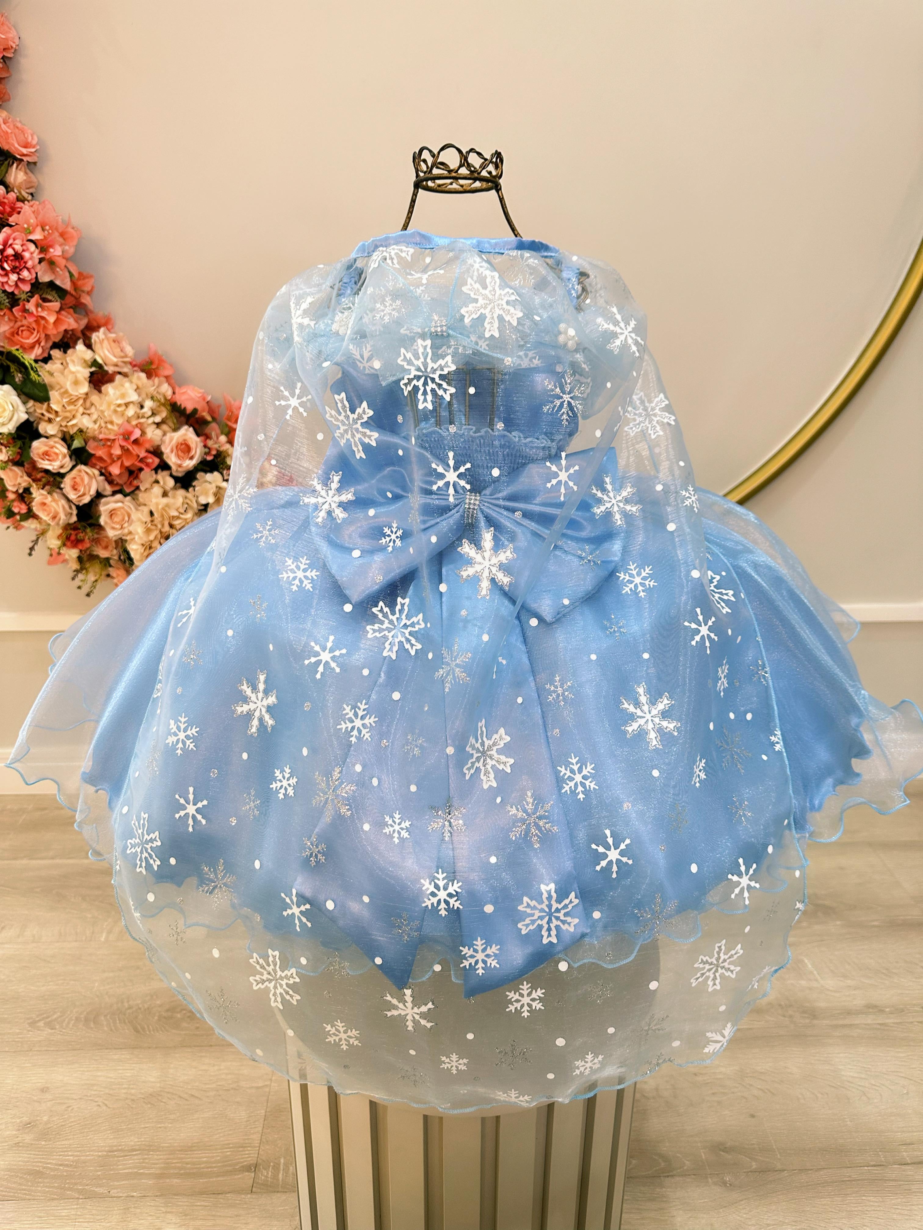 Vestido Infantil Princesas Frozen Elsa C/ Capa Luxo Festas