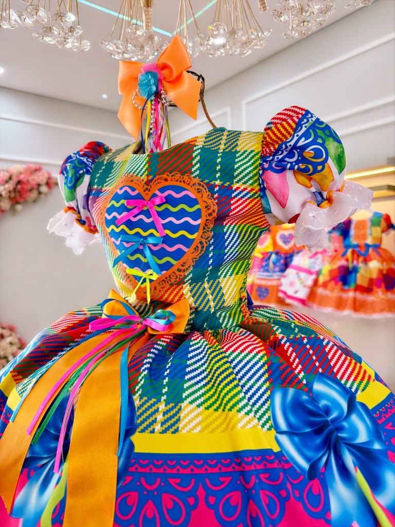 Vestido Infantil Junino Xadrez Colorido Super Luxo