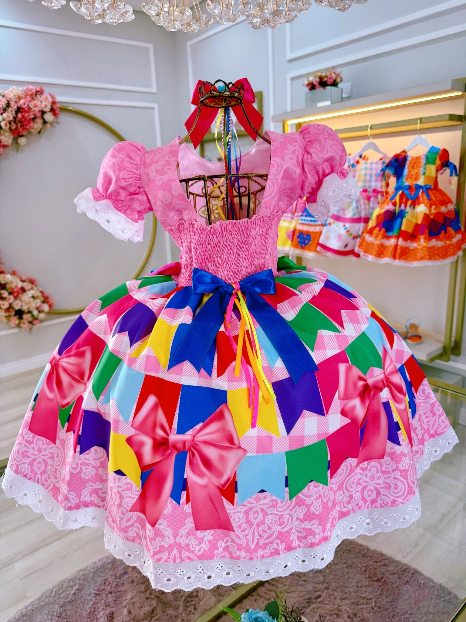 Vestido Infantil Junino Rosa Maria Bonita Super Luxo