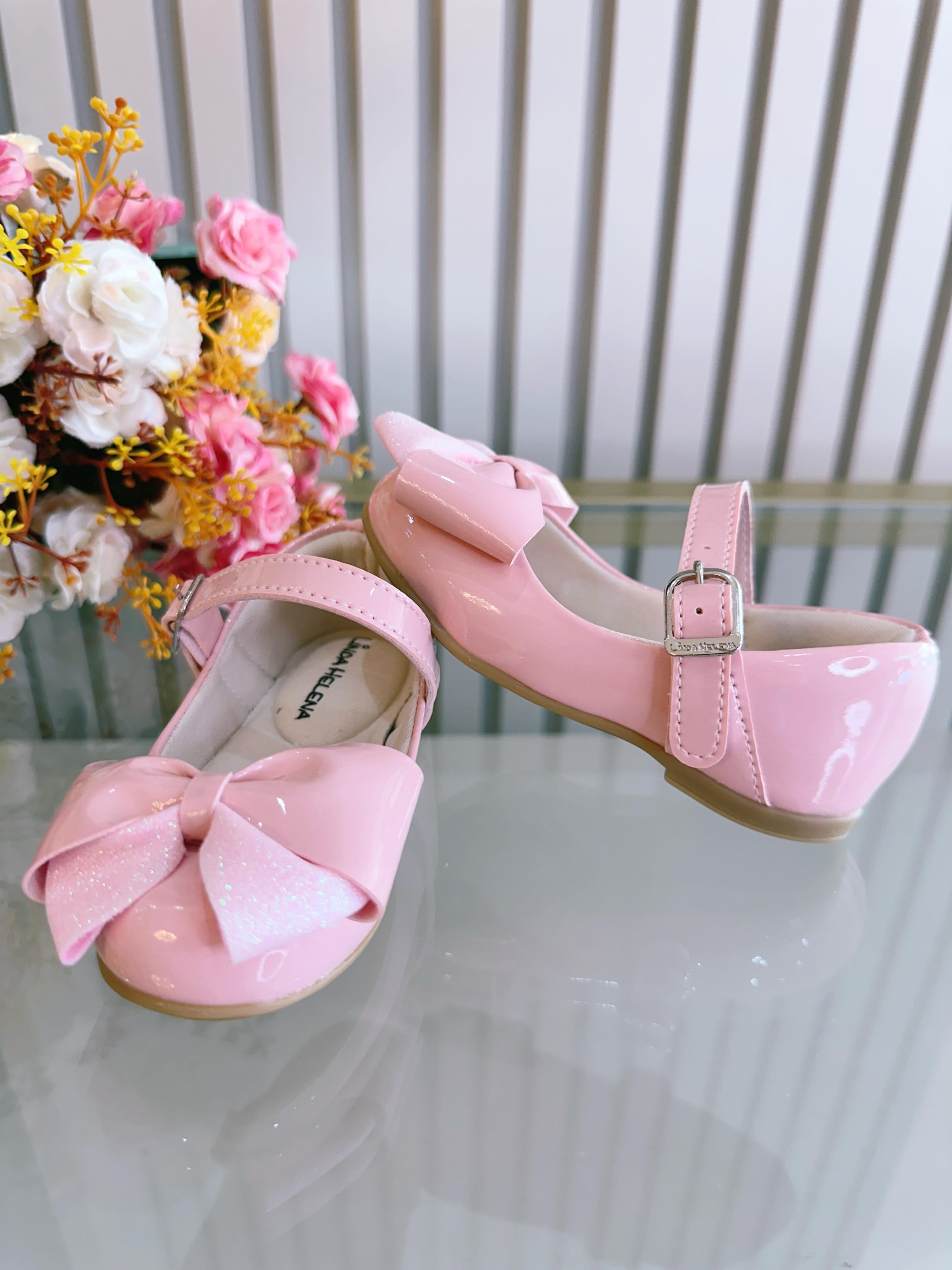 Sapatinho Rosa Verniz Com Aplique de Lacinho Luxo