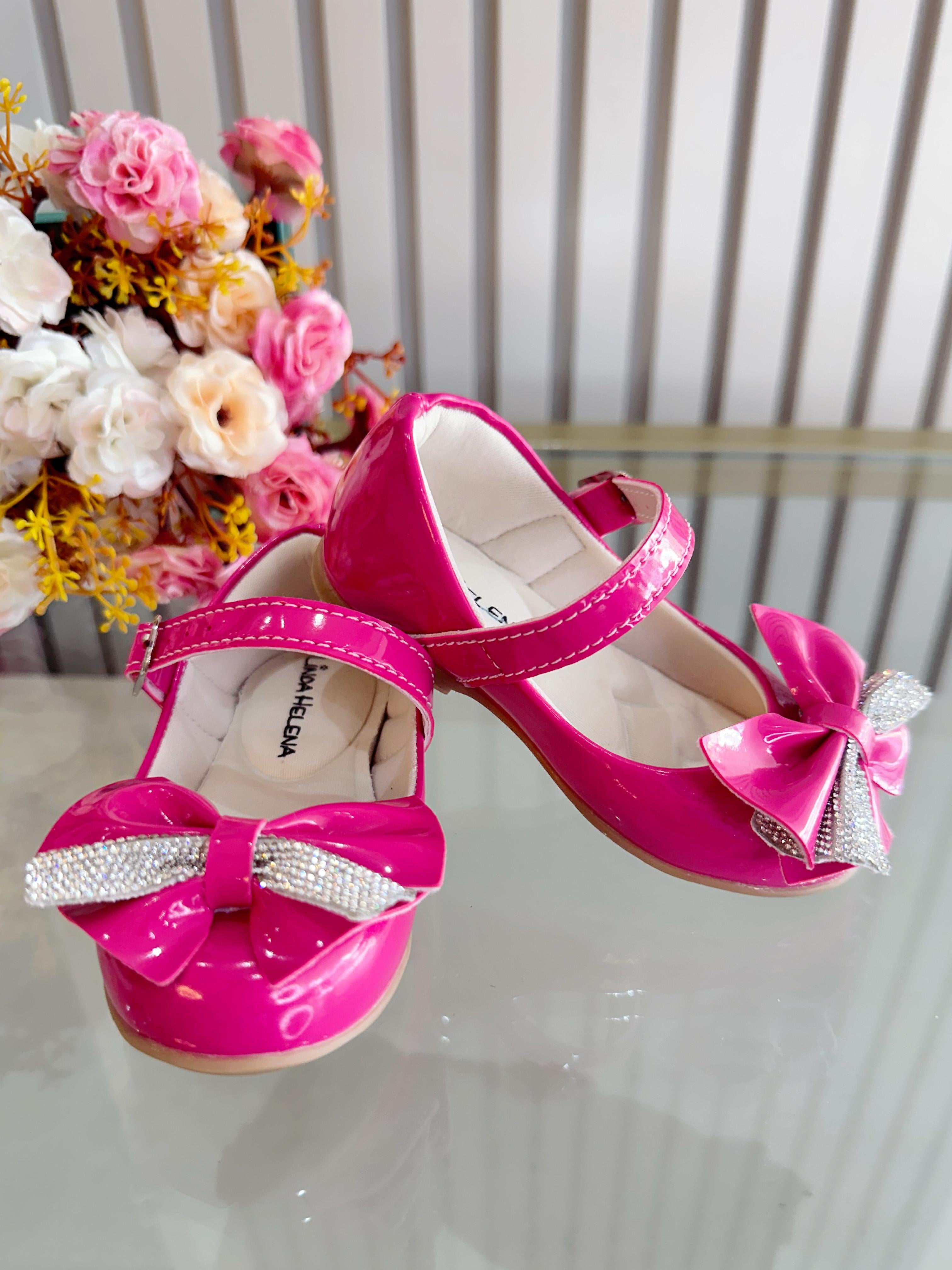 Sapatinho Pink Verniz Luxo Com Aplique de Lacinho