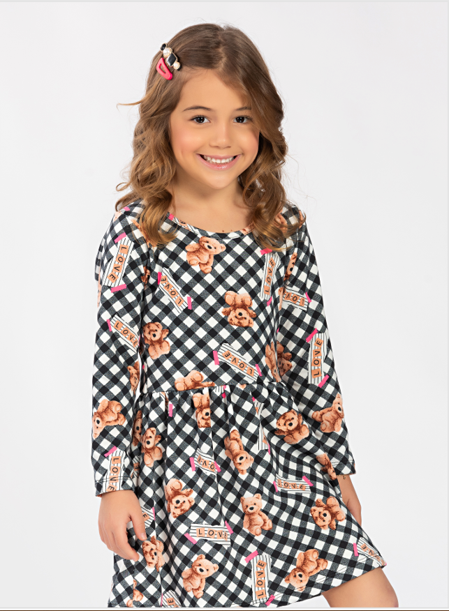 Kit 2 Vestidos Infantil Suplex Flanelado Manga Longa 4 ao 10