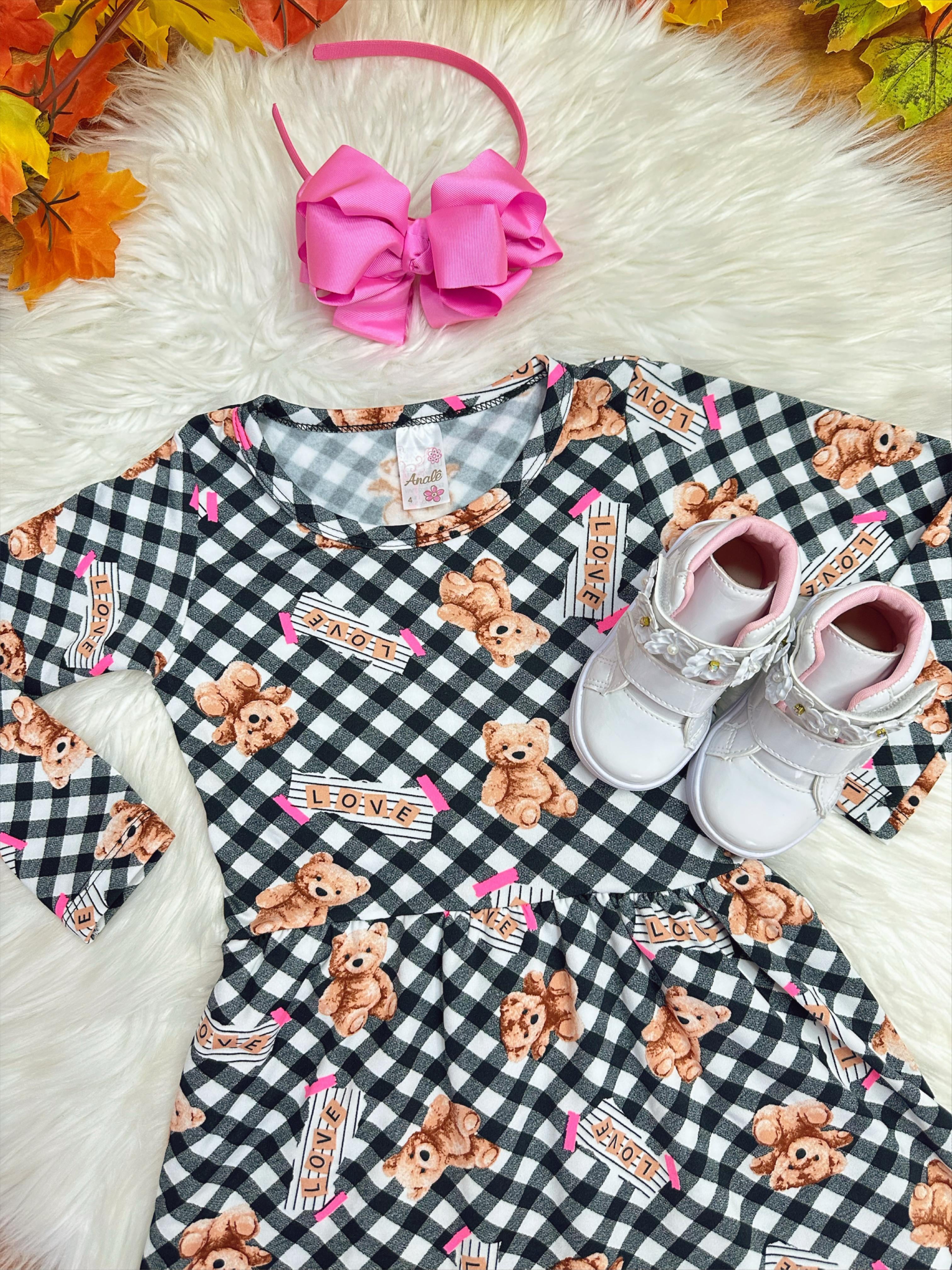 Kit 2 Vestidos Infantil Suplex Flanelado Manga Longa 4 ao 10