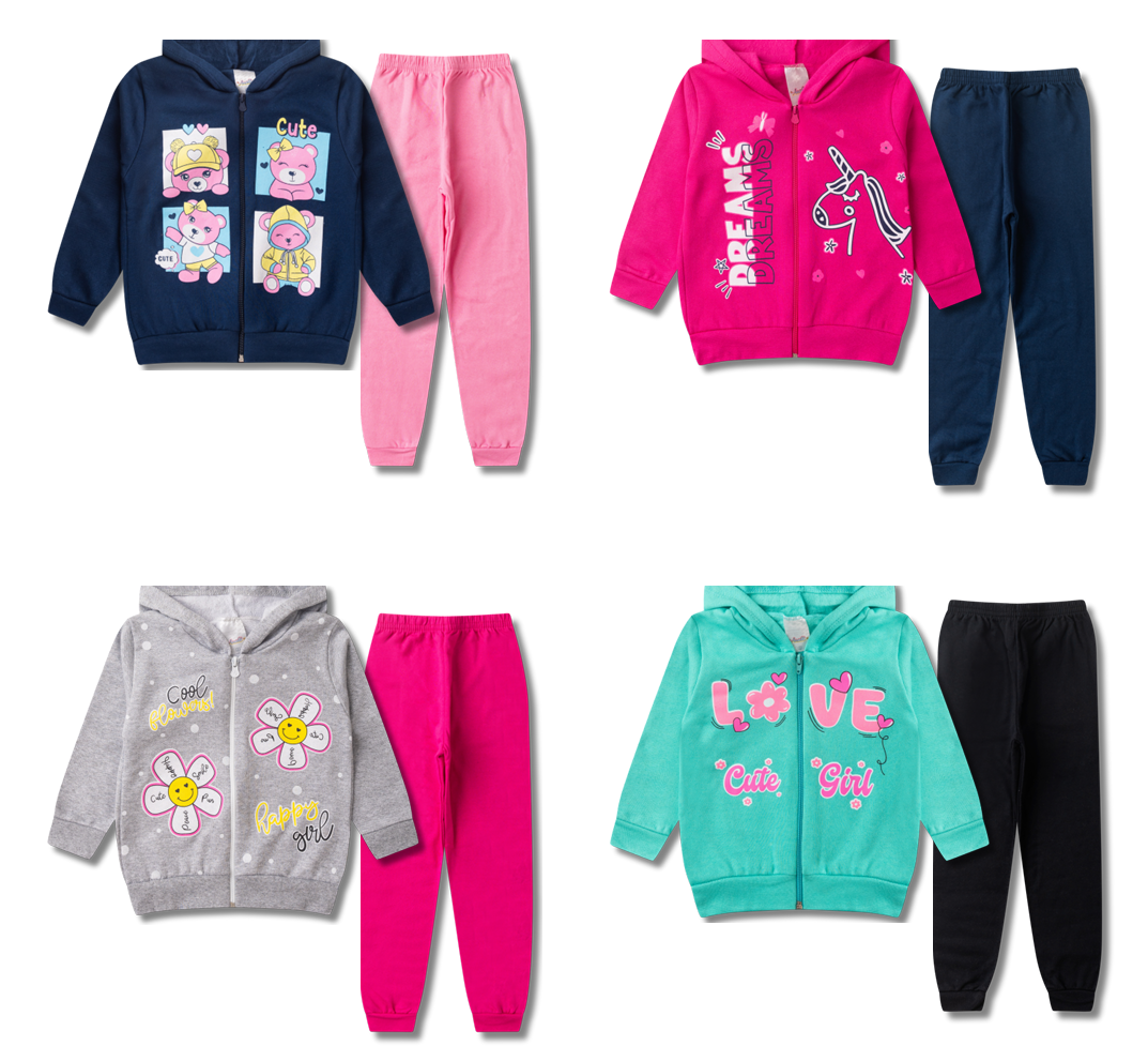 Kit Analê Conjunto Moletom Meninas Com Estampas do 1 ao 8