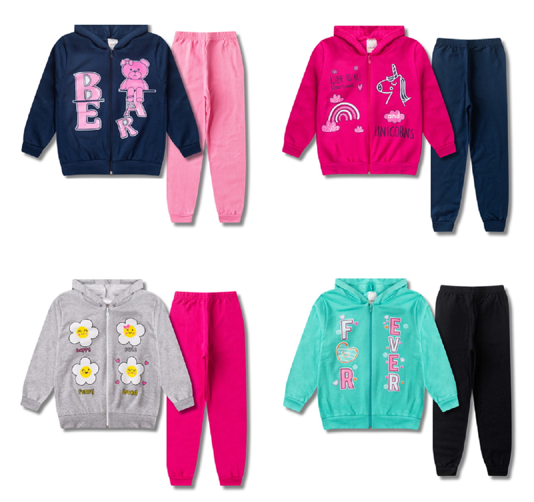 Kit Analê Conjunto Moletom Meninas Com Estampas do 1 ao 8