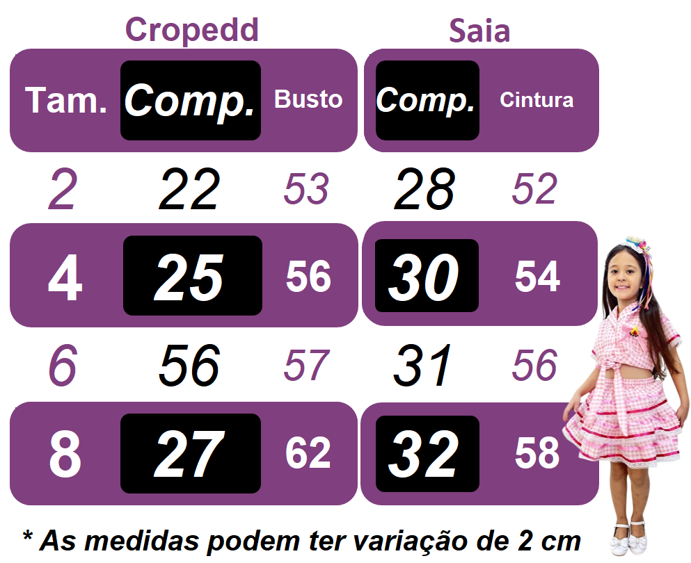Conjunto Meninas Junino Caipira Preto Xadrez Cropped Com Saia