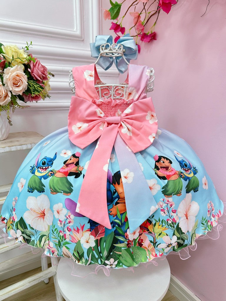 Vestido Bebê da Lilo e Stitch Rosa Florido Festas Luxo