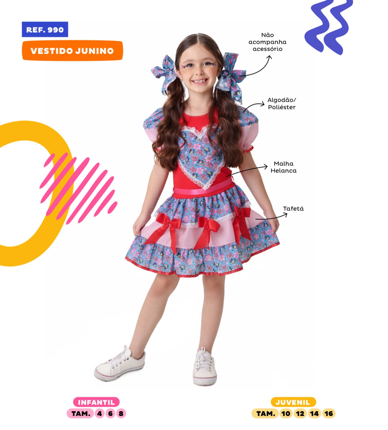 Fantasia Infantil Junino Vermelho Coração Colorido Festas