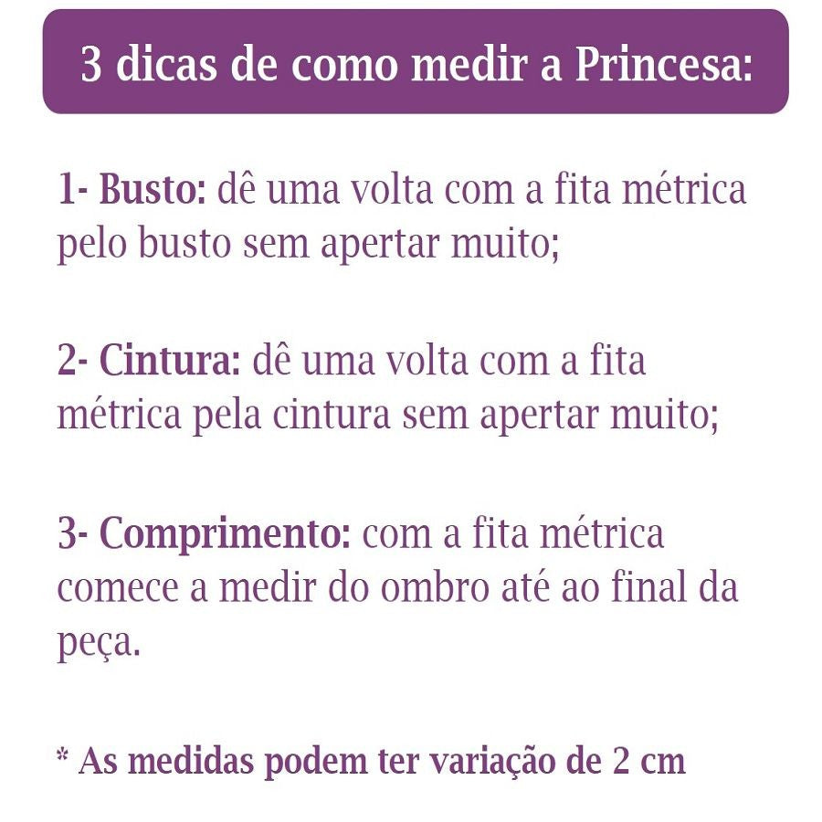 Vestido Infantil Branca de Neve C/ Renda Metalizada Dourada