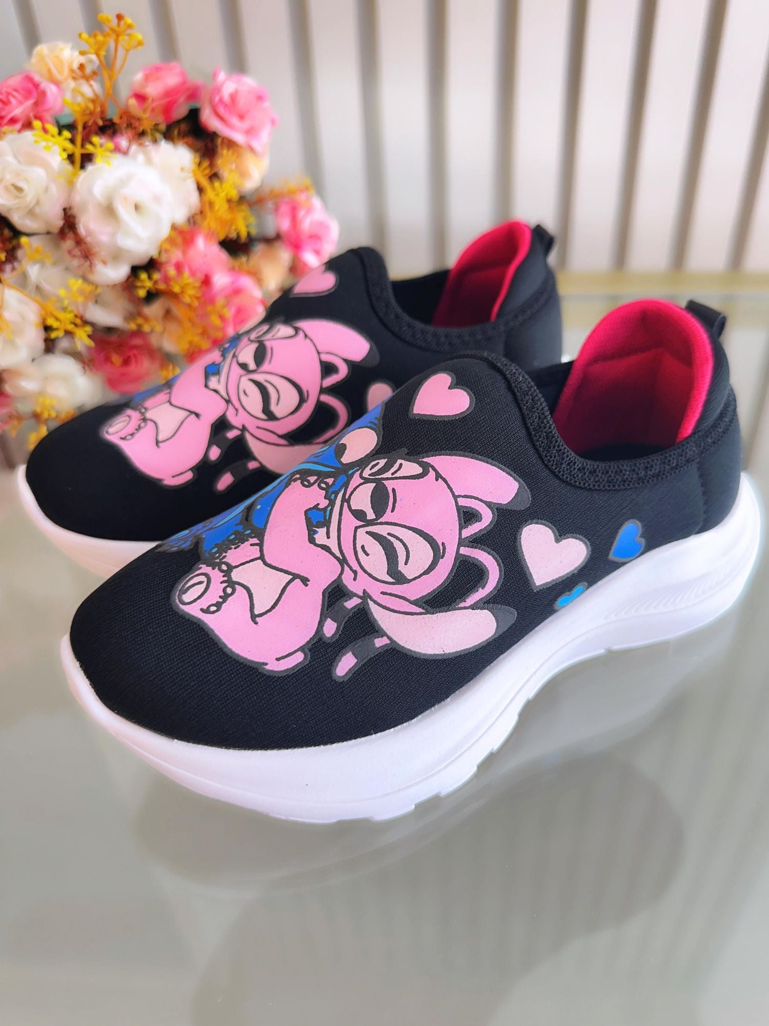 Tênis Calce Fácil Meninas Temático Lilo Stitch e Angel Preto