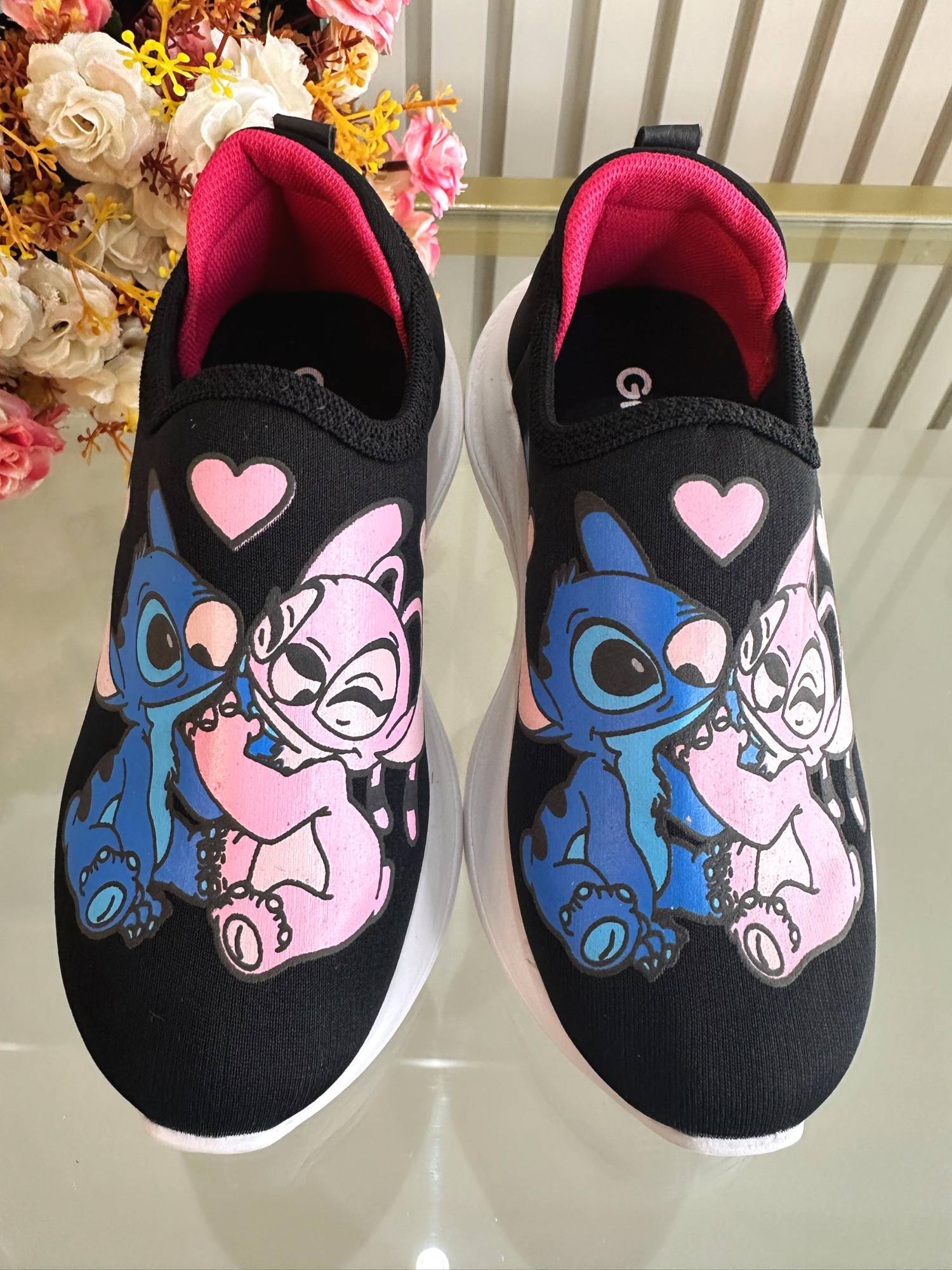 Tênis Calce Fácil Meninas Temático Lilo Stitch e Angel Preto