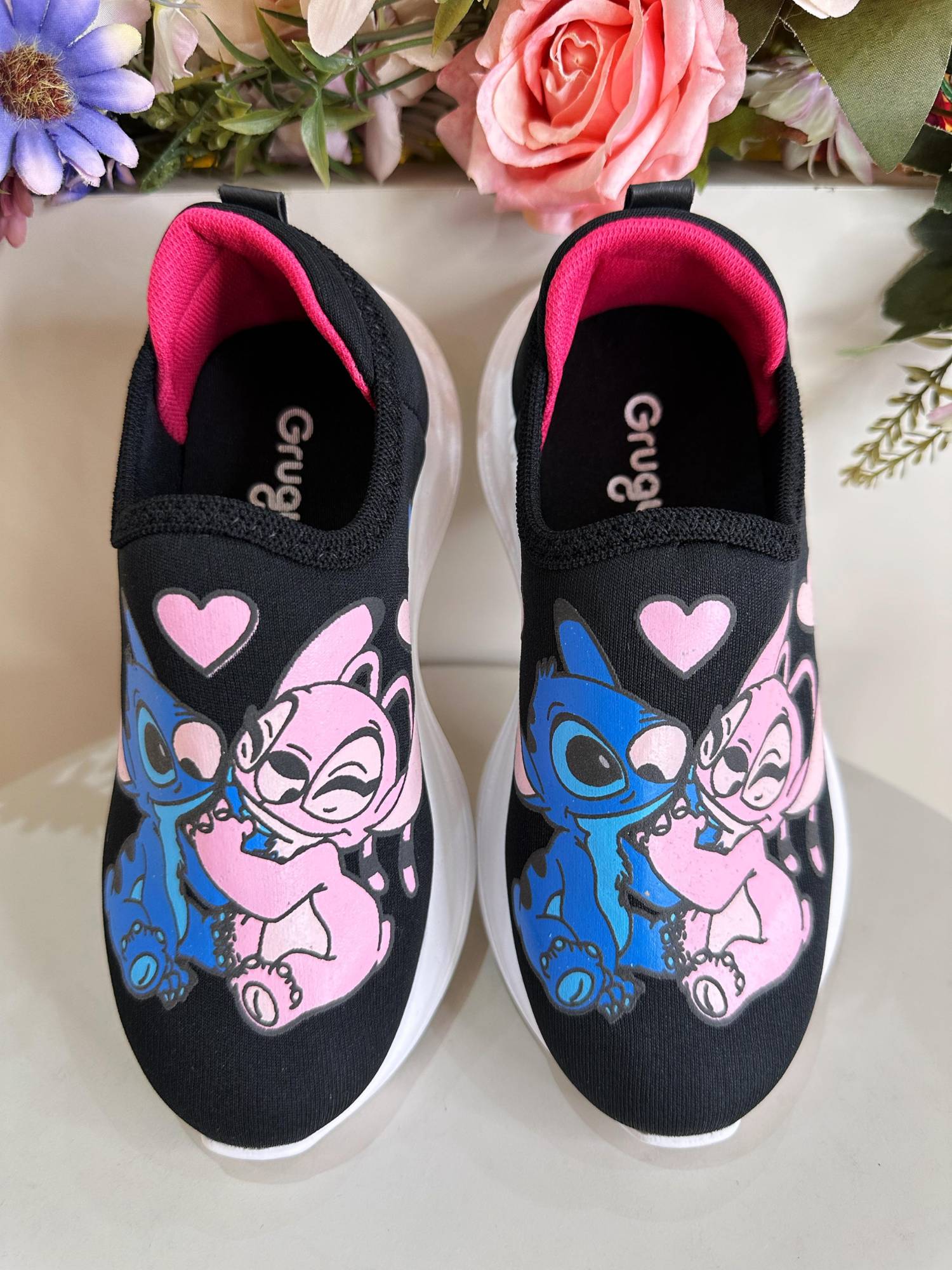 Tênis Calce Fácil Meninas Temático Lilo Stitch e Angel Preto