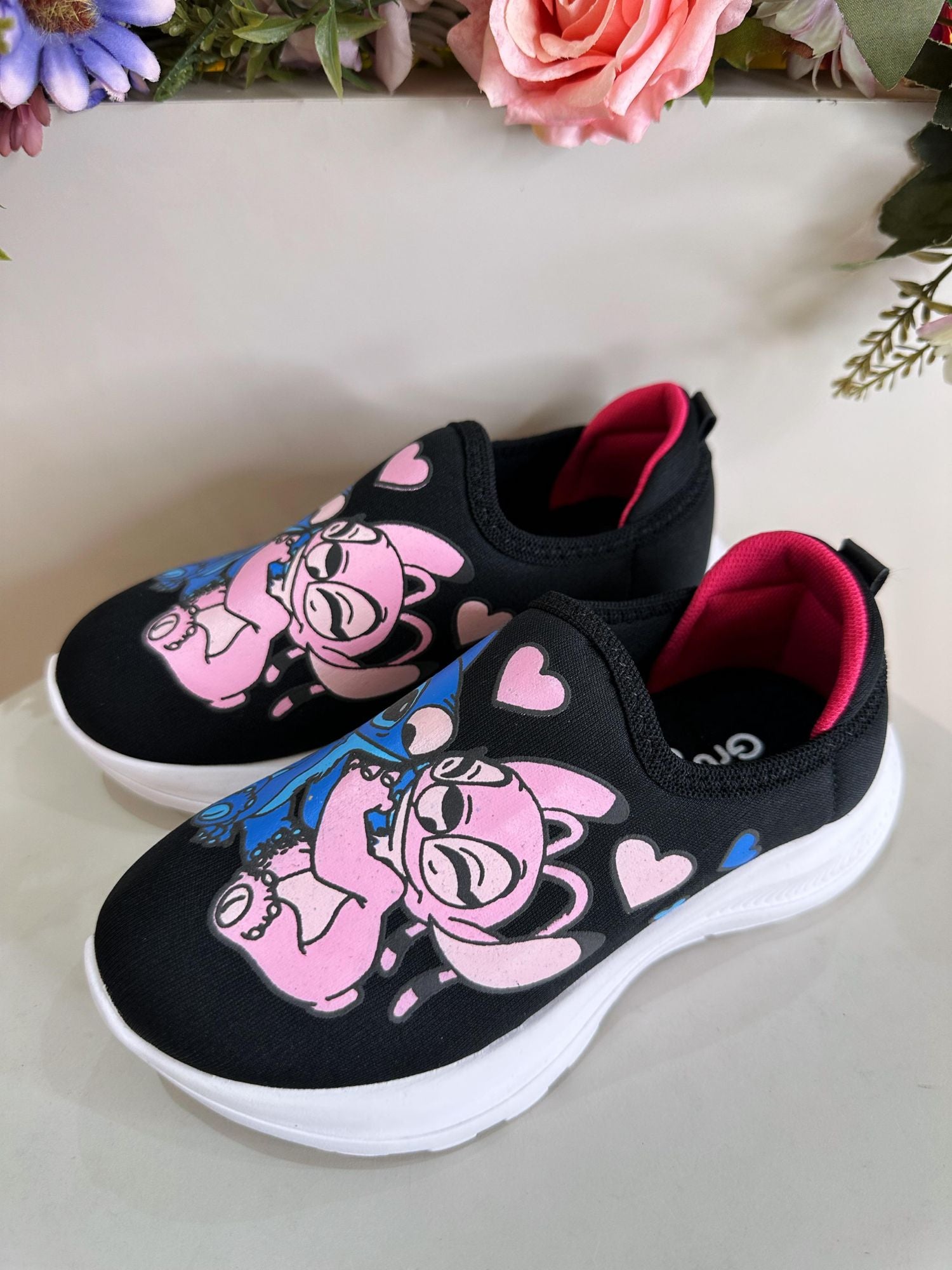 Tênis Calce Fácil Meninas Temático Lilo Stitch e Angel Preto